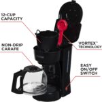 BLACK+DECKER 12-Cup Coffee Maker with Easy On/Off Switch, Easy Pour, Non-Drip Carafe with Removable Filter Basket, Vortex Technology, Black - Image 4