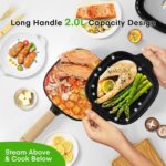Audecook Hot Pot Electric 2L, Cermic Glaze Non-Stick Frying Pan 8 Inch, Portable Travel Cooker for Ramen/Steak/Fried Rice/Oatmeal/Soup, with Dual Power Control (Silicone Spatula Included) - Image 5