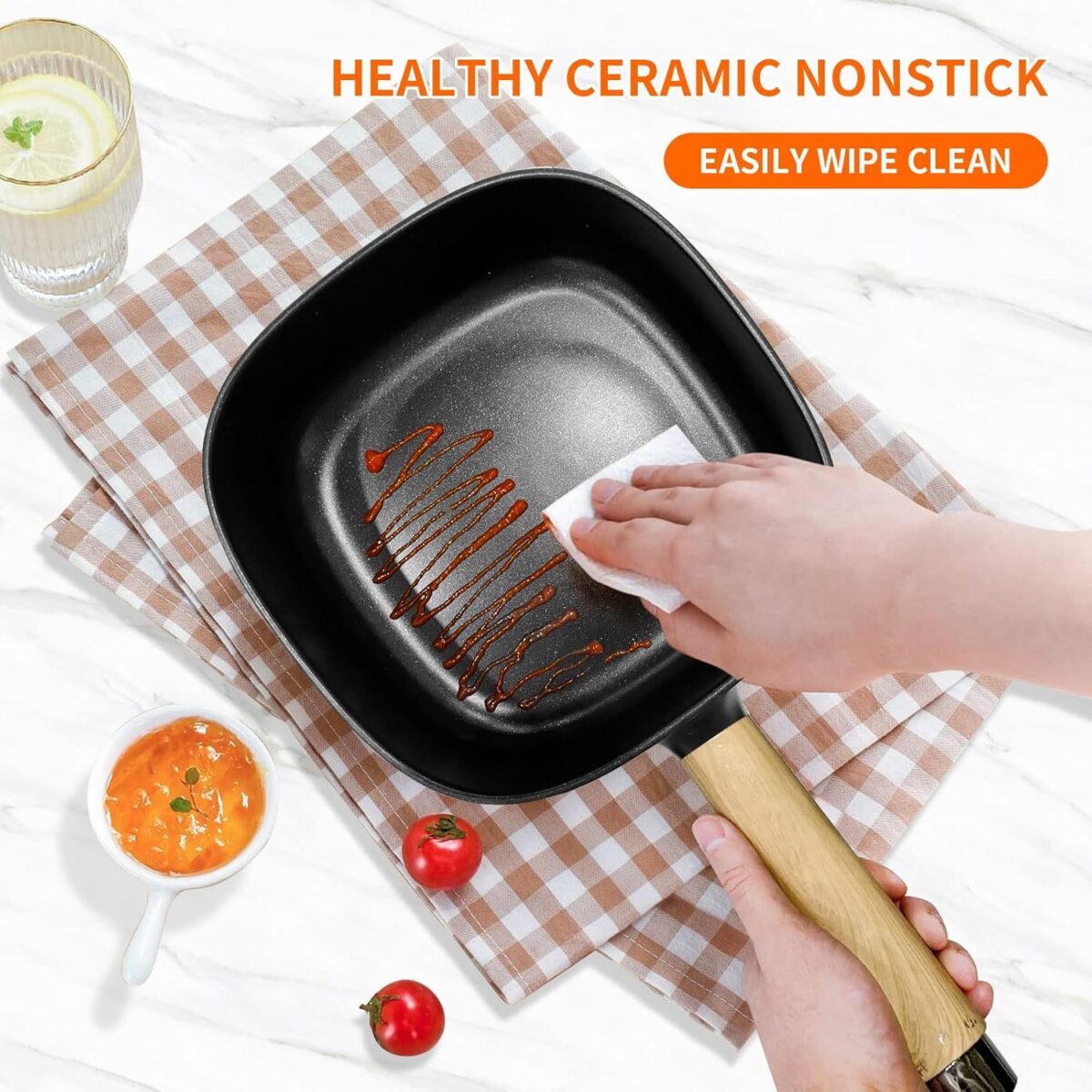 Audecook Hot Pot Electric 2L, Cermic Glaze Non-Stick Frying Pan 8 Inch, Portable Travel Cooker for Ramen/Steak/Fried Rice/Oatmeal/Soup, with Dual Power Control (Silicone Spatula Included) - Image 6
