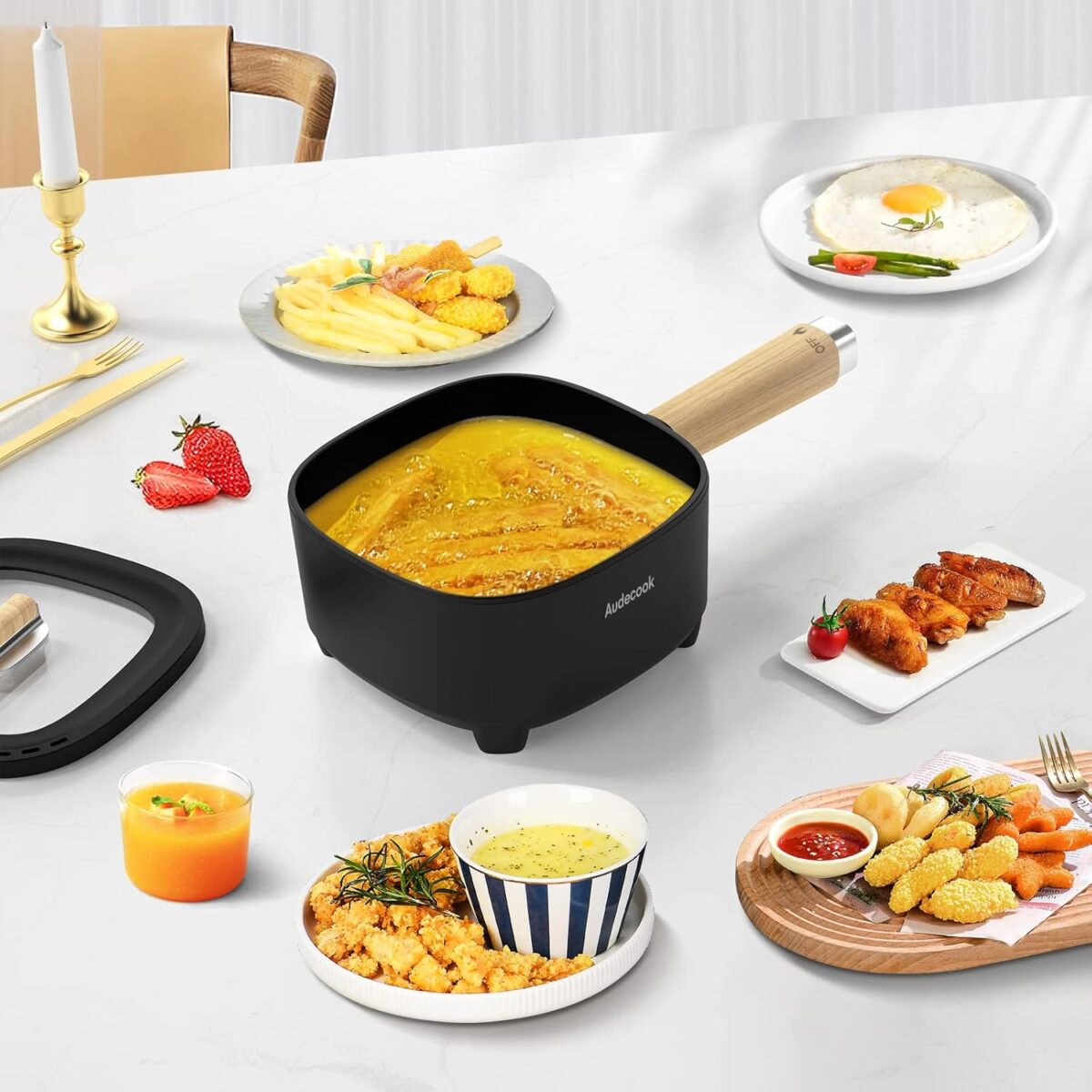 Audecook Hot Pot Electric 2L, Cermic Glaze Non-Stick Frying Pan 8 Inch, Portable Travel Cooker for Ramen/Steak/Fried Rice/Oatmeal/Soup, with Dual Power Control (Silicone Spatula Included) - Image 7