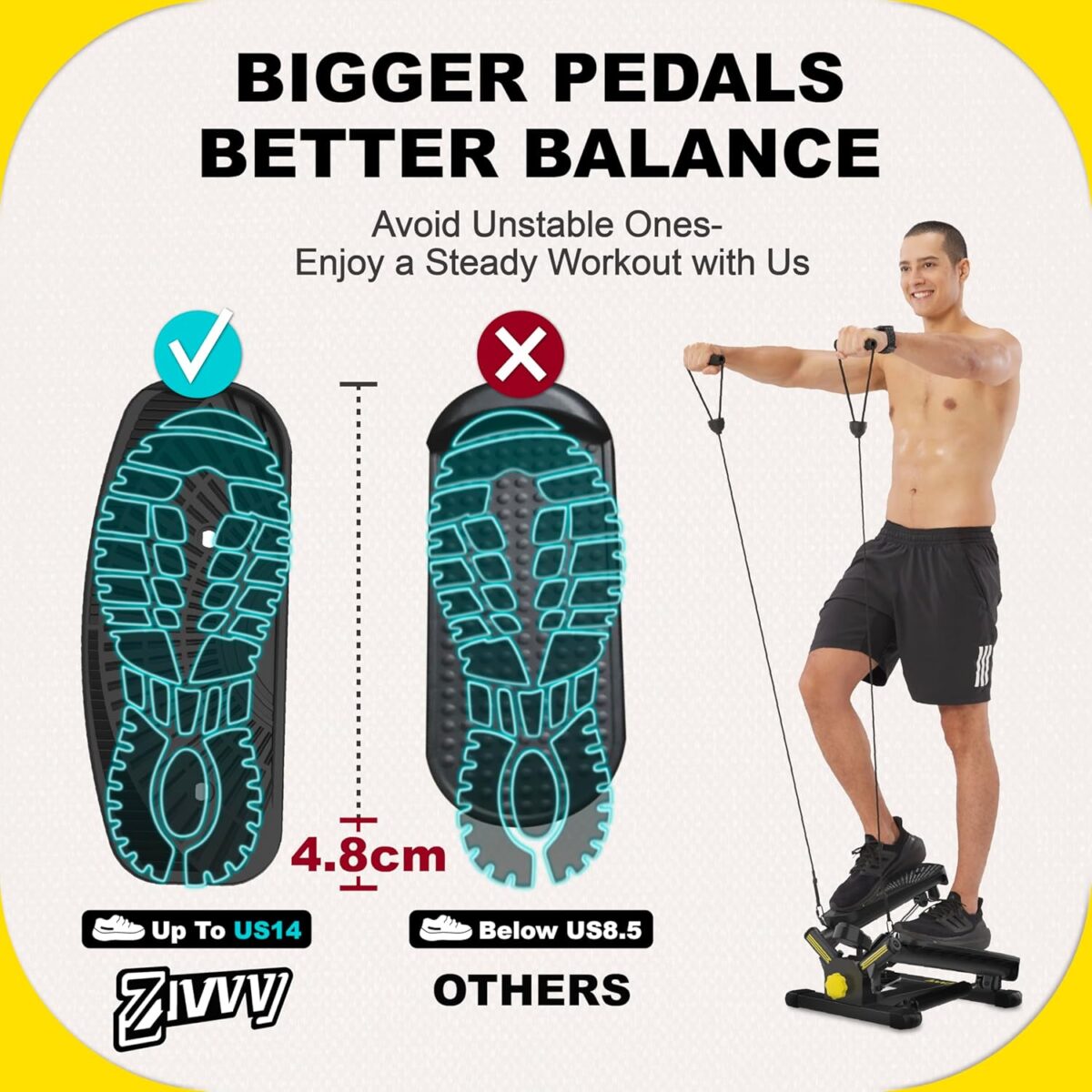 Stepper Machine with Resistance Bands, Mini Stepper with 300LBS Weight Capacity, Twist Stepper for Full Body Workout, Adjustable Step Height, Smooth and Quiet, Step Machine for Men Women - Image 4