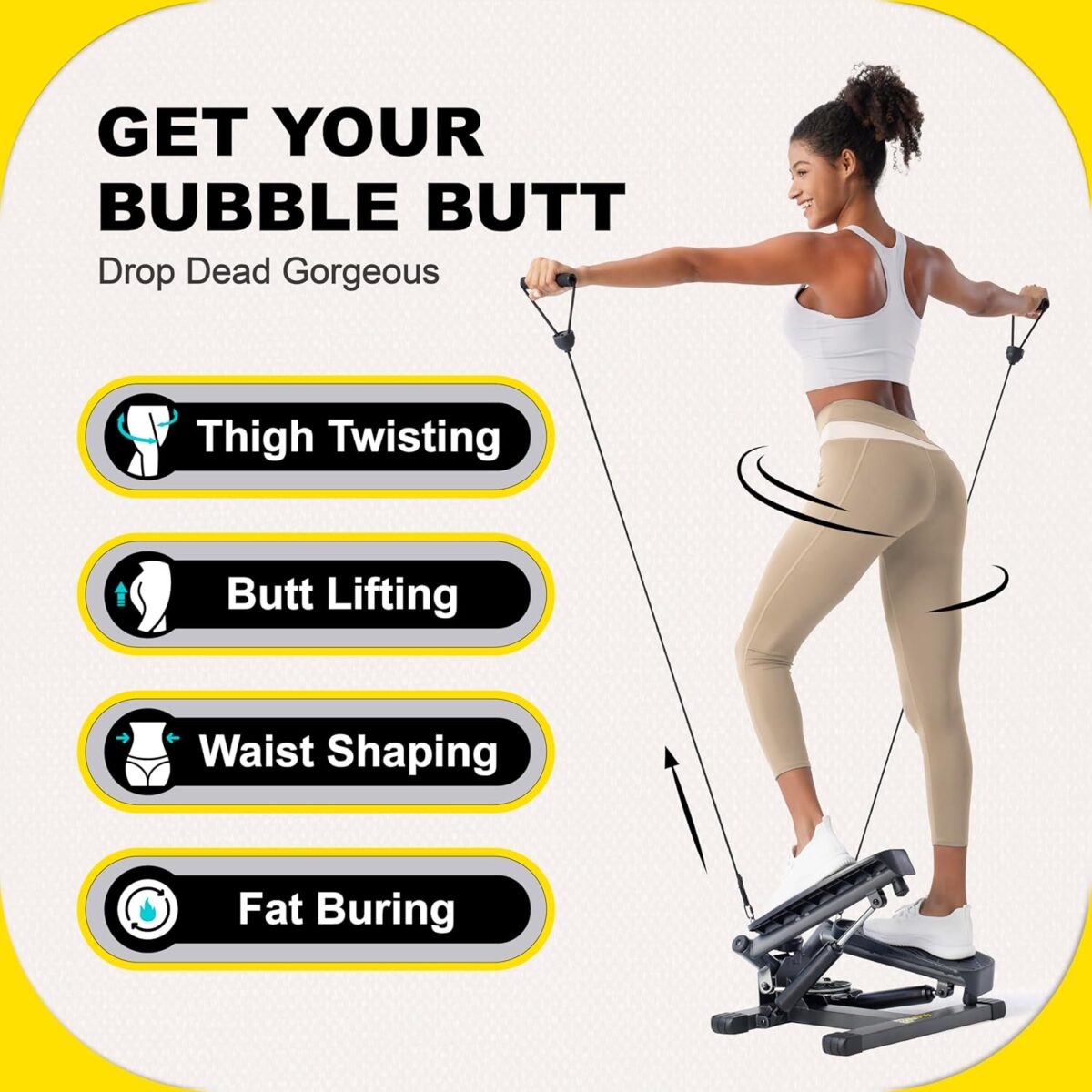 Stepper Machine with Resistance Bands, Mini Stepper with 300LBS Weight Capacity, Twist Stepper for Full Body Workout, Adjustable Step Height, Smooth and Quiet, Step Machine for Men Women - Image 7