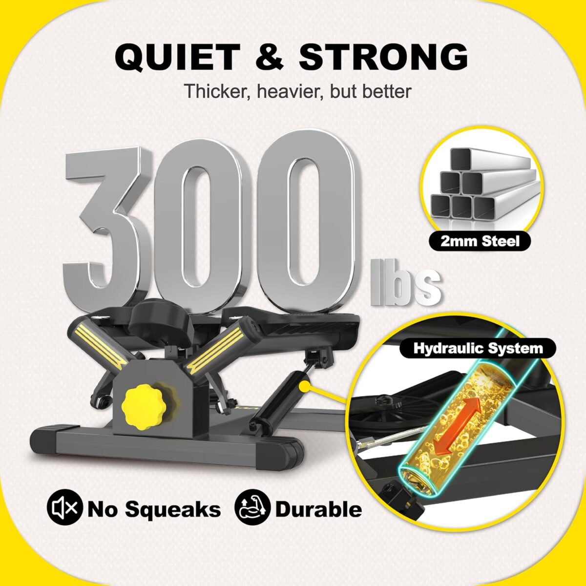 Stepper Machine with Resistance Bands, Mini Stepper with 300LBS Weight Capacity, Twist Stepper for Full Body Workout, Adjustable Step Height, Smooth and Quiet, Step Machine for Men Women - Image 9