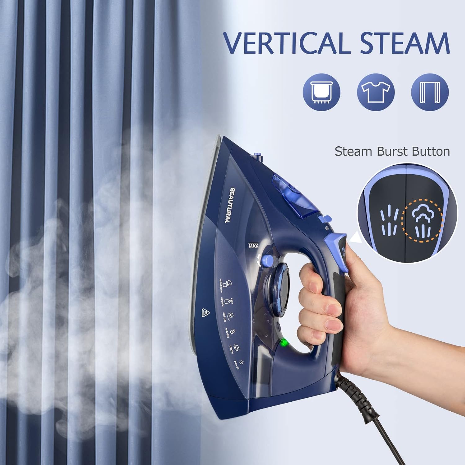 1760468314_BEAUTURAL-Steam-Iron-for-Clothes-with-Precision-Thermostat-Dial-Ceramic-Coated-Soleplate-3-Way-Auto-Off-Self-Cleaning-Anti-Calcium-Anti-Drip-Blue.jpg BEAUTURAL Steam Iron for Clothes with Precision Thermostat Dial, Ceramic Coated Soleplate, 3-Way Auto-Off, Self-Cleaning, Anti-Calcium, Anti-Drip Blue - Image 5
