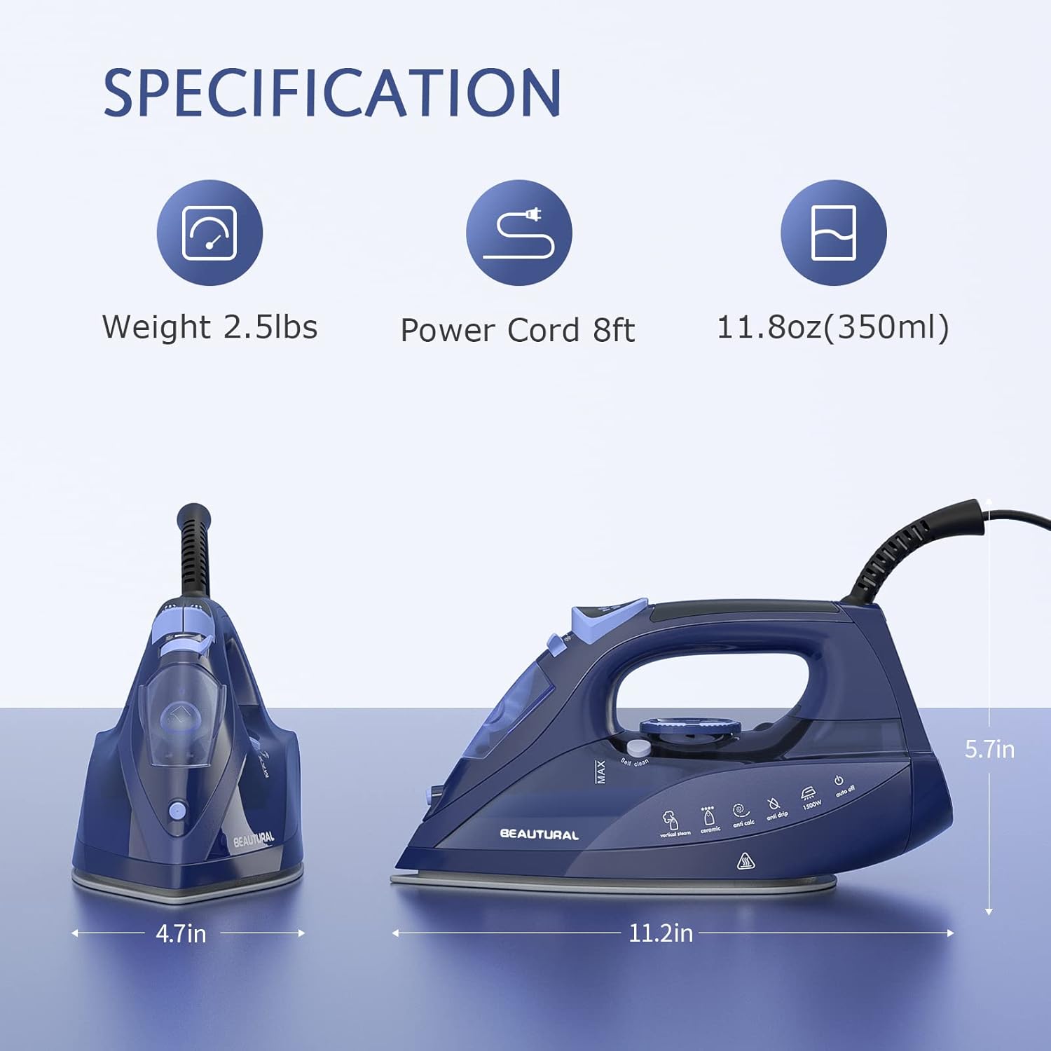 1760468317_BEAUTURAL-Steam-Iron-for-Clothes-with-Precision-Thermostat-Dial-Ceramic-Coated-Soleplate-3-Way-Auto-Off-Self-Cleaning-Anti-Calcium-Anti-Drip-Blue.jpg BEAUTURAL Steam Iron for Clothes with Precision Thermostat Dial, Ceramic Coated Soleplate, 3-Way Auto-Off, Self-Cleaning, Anti-Calcium, Anti-Drip Blue - Image 7