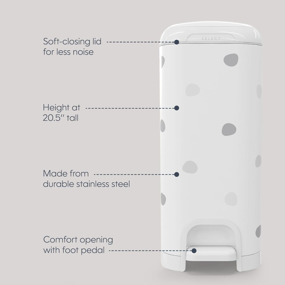 Diaper Genie Select Pail (Polka Dot) is Made of Durable Stainless Steel and Includes 1 Starter Square Refill That can Hold up to 165 Newborn-Sized Diapers. - Image 6