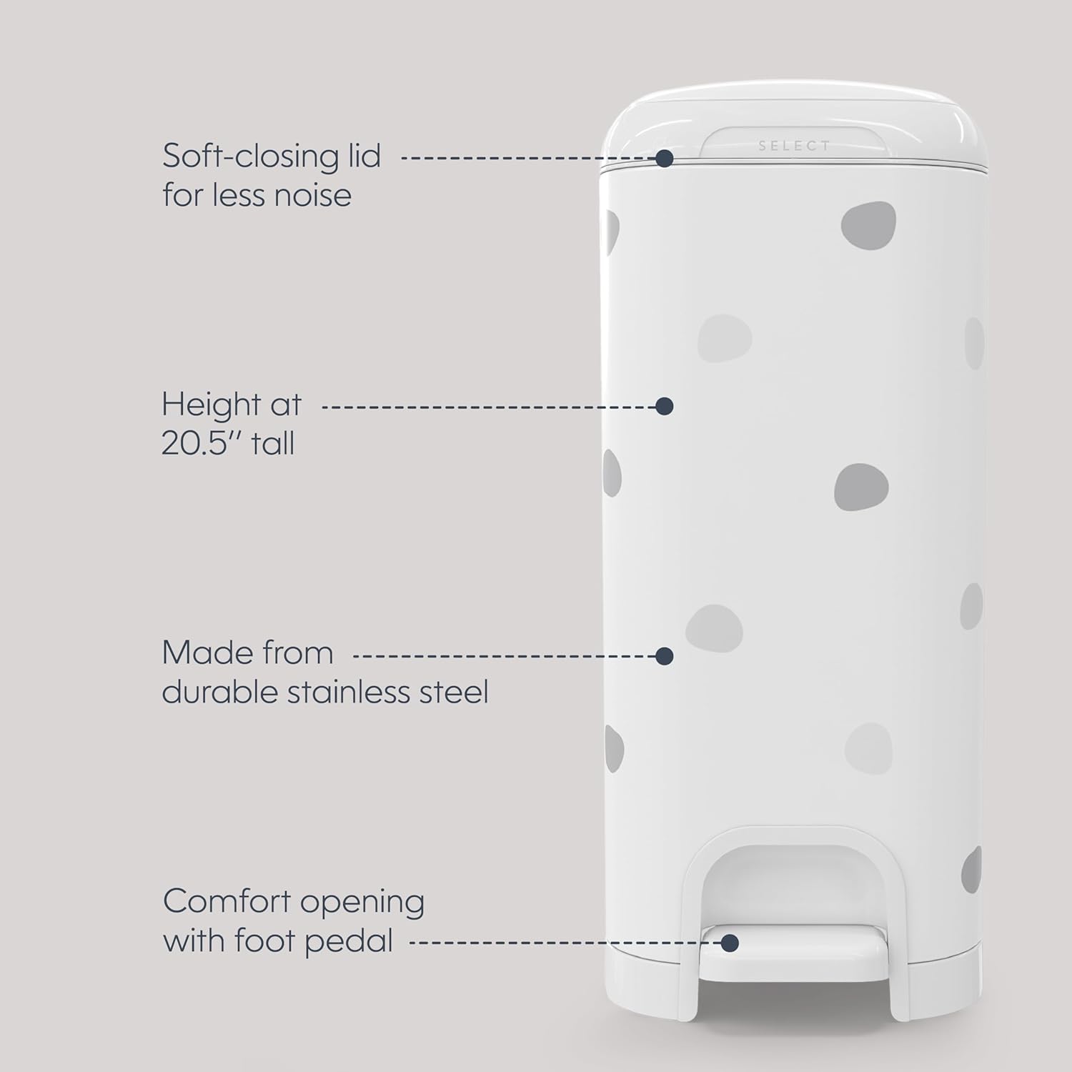 1760470217_Diaper-Genie-Select-Pail-Polka-Dot-is-Made-of-Durable-Stainless-Steel-and-Includes-1-Starter-Square-Refill-That-can-Hold-up-to-165-Newborn-Sized-Diapers.jpg Diaper Genie Select Pail (Polka Dot) is Made of Durable Stainless Steel and Includes 1 Starter Square Refill That can Hold up to 165 Newborn-Sized Diapers. - Image 6