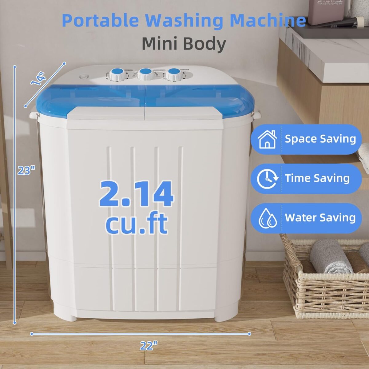 VCJ Portable Washing Machine, Twin Tub Washing Machine Laundry Compact Washer spinner Combo with 14lbs capacity, 9Lbs Washer and 5Lbs Spinner dryer for Apartments RVs and Dorms - Image 3
