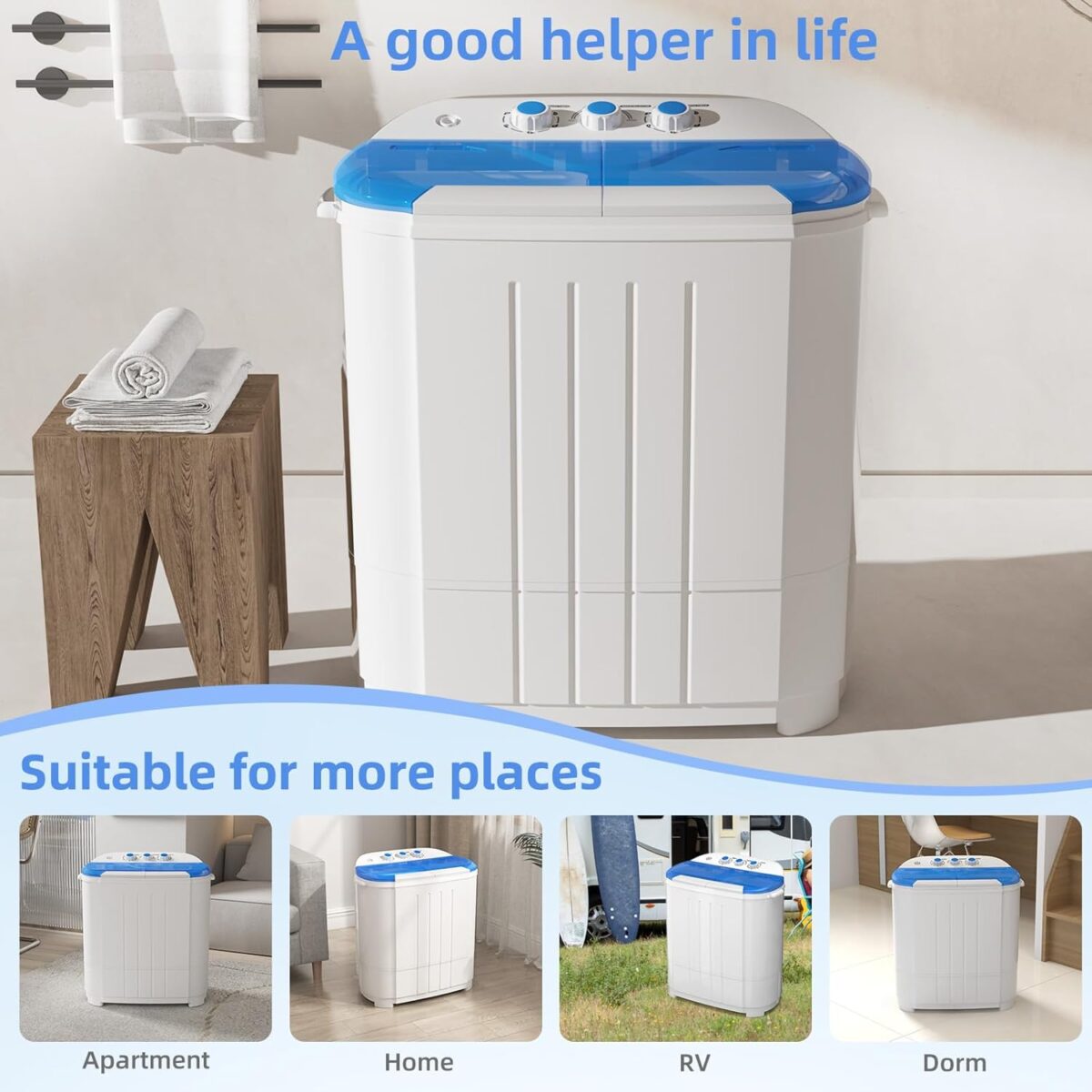 VCJ Portable Washing Machine, Twin Tub Washing Machine Laundry Compact Washer spinner Combo with 14lbs capacity, 9Lbs Washer and 5Lbs Spinner dryer for Apartments RVs and Dorms - Image 7