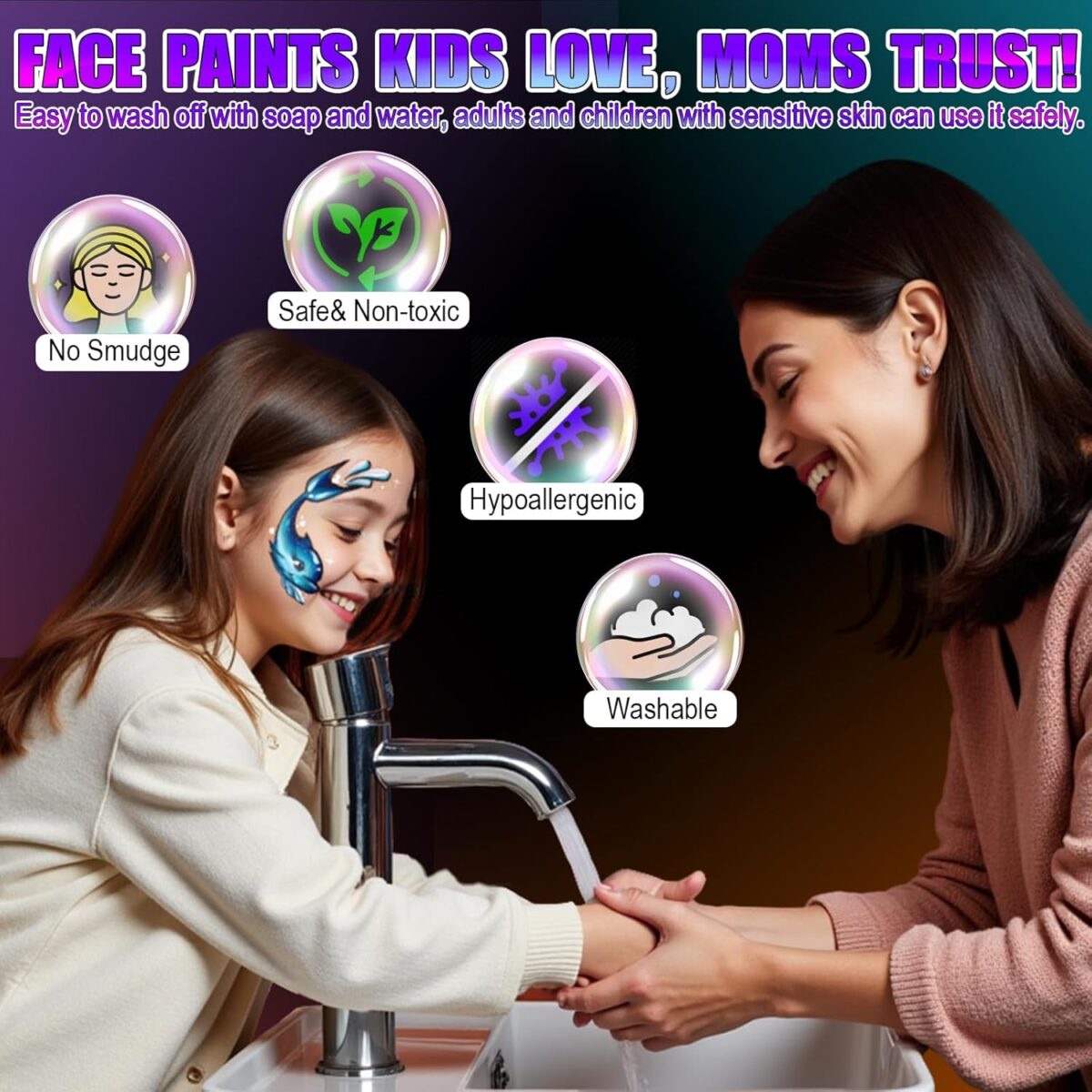 Face Painting Kit for Kids, Non-Toxic and Hypoallergenic Face Paint Makeup Kit| with Stencils, Book, Easy to Use and Safe for Kids, Fun for Halloween, Birthday Party, School Event - Image 5