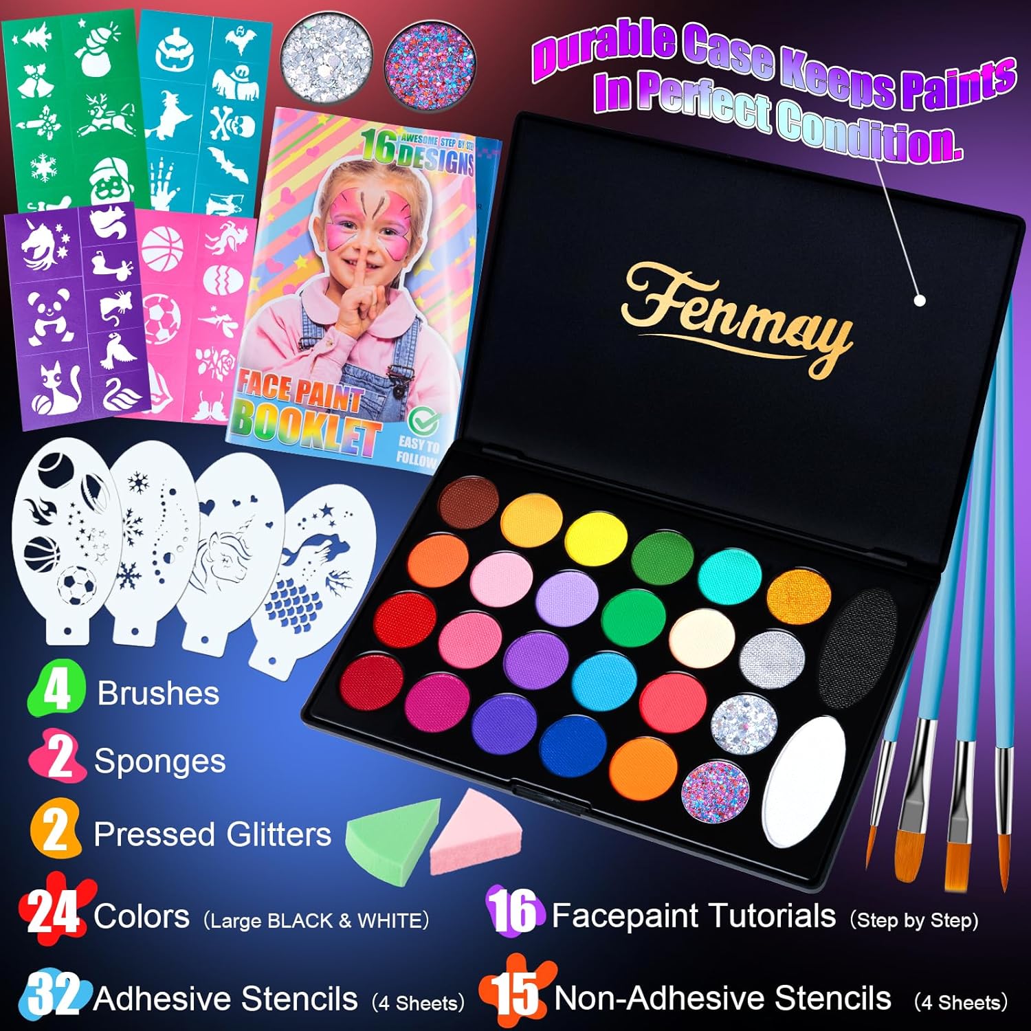 1760473112_Face-Painting-Kit-for-Kids-Non-Toxic-and-Hypoallergenic-Face-Paint-Makeup-Kit-with-Stencils-Book-Easy-to-Use-and-Safe-for-Kids-Fun-for-Halloween-Birthday-Party-School-Event.jpg Face Painting Kit for Kids, Non-Toxic and Hypoallergenic Face Paint Makeup Kit| with Stencils, Book, Easy to Use and Safe for Kids, Fun for Halloween, Birthday Party, School Event - Image 6