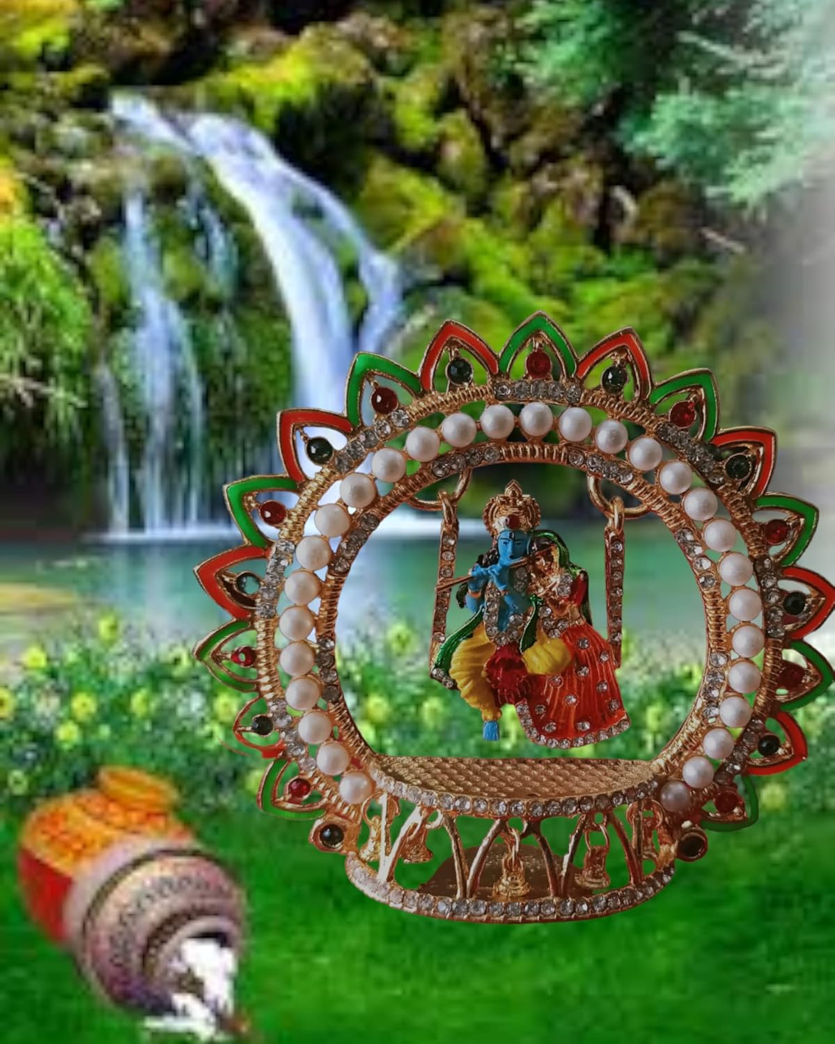 1760474475_Metal-Radha-Krishna-Idol-Size-4-3.5-inches-on-Swinging-Jhula-Idol-Statue-Showpiece-Figurine-for-car-Dashboard-Janmashtami-jhula-Size-4-X-4-Inches.jpg Metal Radha Krishna Idol Size 4" 3.5" inches on Swinging Jhula Idol Statue Showpiece Figurine for car Dashboard Janmashtami jhula (Size 4 X 4 Inches) - Image 3
