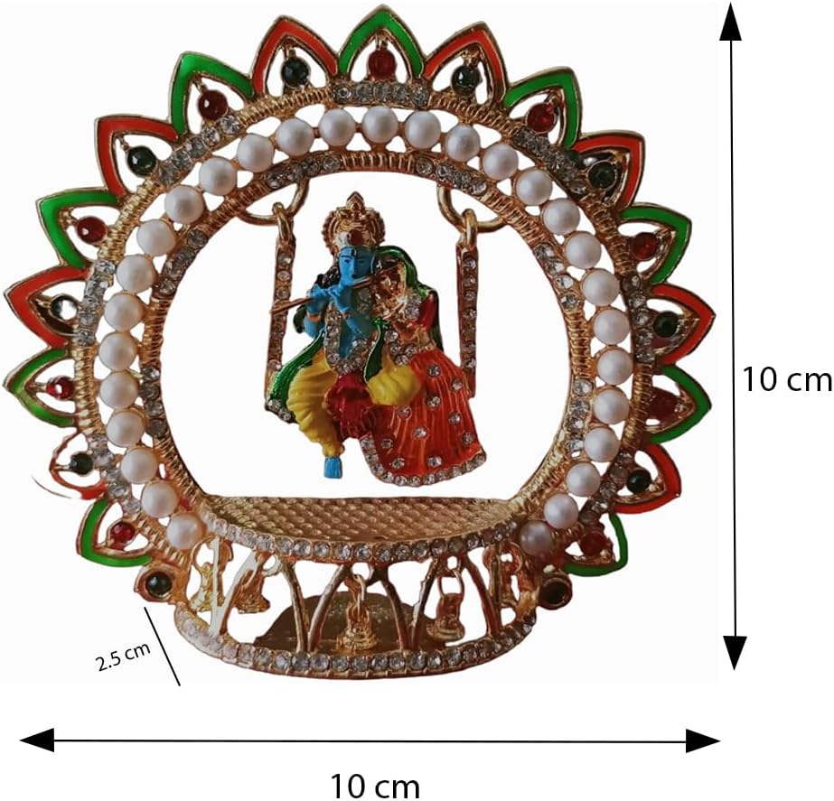 1760474476_Metal-Radha-Krishna-Idol-Size-4-3.5-inches-on-Swinging-Jhula-Idol-Statue-Showpiece-Figurine-for-car-Dashboard-Janmashtami-jhula-Size-4-X-4-Inches.jpg Metal Radha Krishna Idol Size 4" 3.5" inches on Swinging Jhula Idol Statue Showpiece Figurine for car Dashboard Janmashtami jhula (Size 4 X 4 Inches) - Image 4