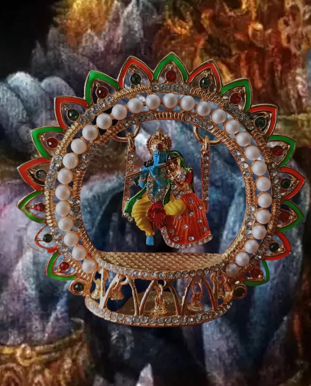 1760474477_Metal-Radha-Krishna-Idol-Size-4-3.5-inches-on-Swinging-Jhula-Idol-Statue-Showpiece-Figurine-for-car-Dashboard-Janmashtami-jhula-Size-4-X-4-Inches.jpg Metal Radha Krishna Idol Size 4" 3.5" inches on Swinging Jhula Idol Statue Showpiece Figurine for car Dashboard Janmashtami jhula (Size 4 X 4 Inches) - Image 5