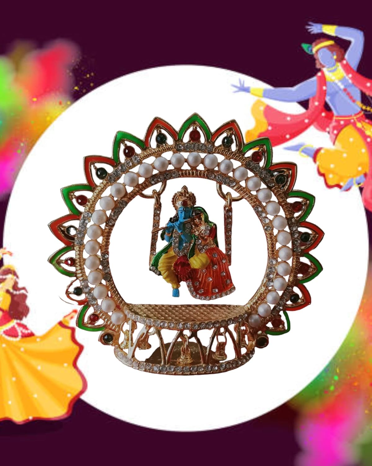 1760474479_Metal-Radha-Krishna-Idol-Size-4-3.5-inches-on-Swinging-Jhula-Idol-Statue-Showpiece-Figurine-for-car-Dashboard-Janmashtami-jhula-Size-4-X-4-Inches.jpg Metal Radha Krishna Idol Size 4" 3.5" inches on Swinging Jhula Idol Statue Showpiece Figurine for car Dashboard Janmashtami jhula (Size 4 X 4 Inches) - Image 6