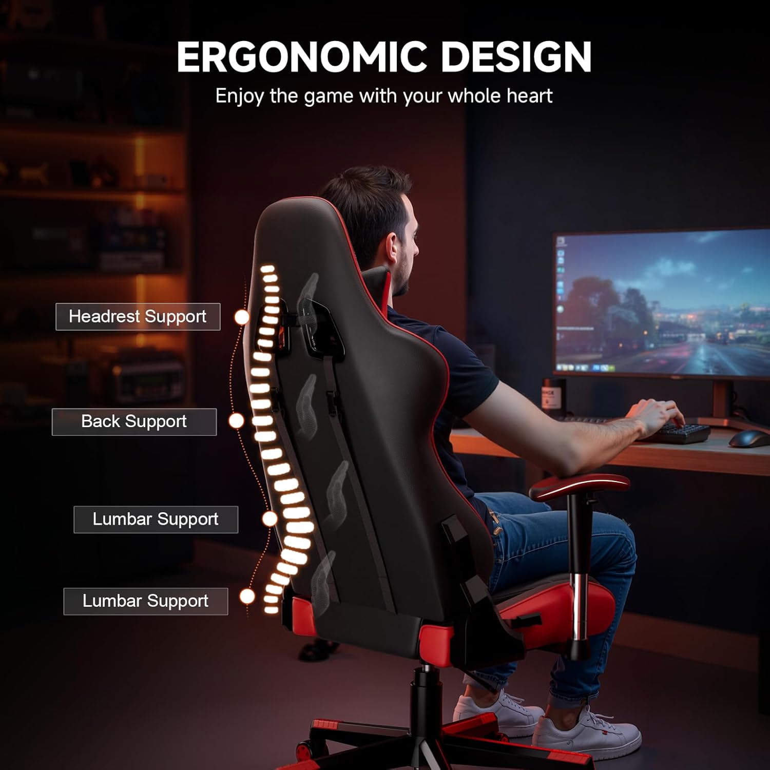 1760474720_GTRACING-Gaming-Chair-with-Reclining-Backrest-Adjustable-Height-and-Swivel-Base-Ergonomic-Computer-Chair-with-Headrest-and-Lumbar-Support-Red.jpg GTRACING Gaming Chair with Reclining Backrest, Adjustable Height and Swivel Base, Ergonomic Computer Chair with Headrest and Lumbar Support (Red) - Image 6