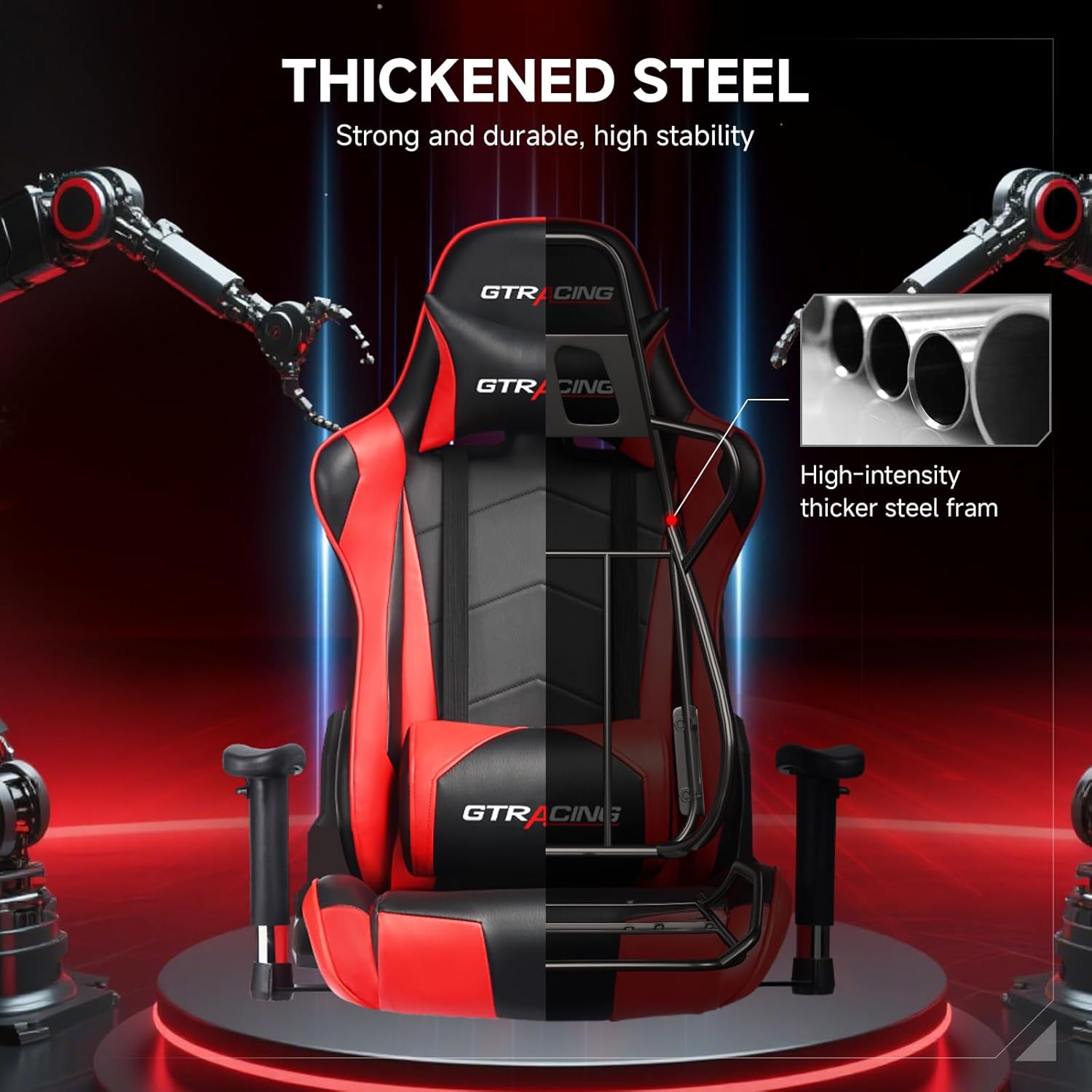 1760474724_GTRACING-Gaming-Chair-with-Reclining-Backrest-Adjustable-Height-and-Swivel-Base-Ergonomic-Computer-Chair-with-Headrest-and-Lumbar-Support-Red.jpg GTRACING Gaming Chair with Reclining Backrest, Adjustable Height and Swivel Base, Ergonomic Computer Chair with Headrest and Lumbar Support (Red) - Image 8