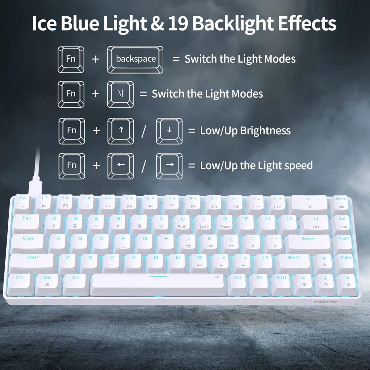 DIERYA T68SE 60% Gaming Mechanical Keyboard,Ultra Compact Mini 68 Key with Red Switches Wired Keyboard,Anti-Ghosting Keys, for Windows Laptops and PC Gamers,White - Image 6