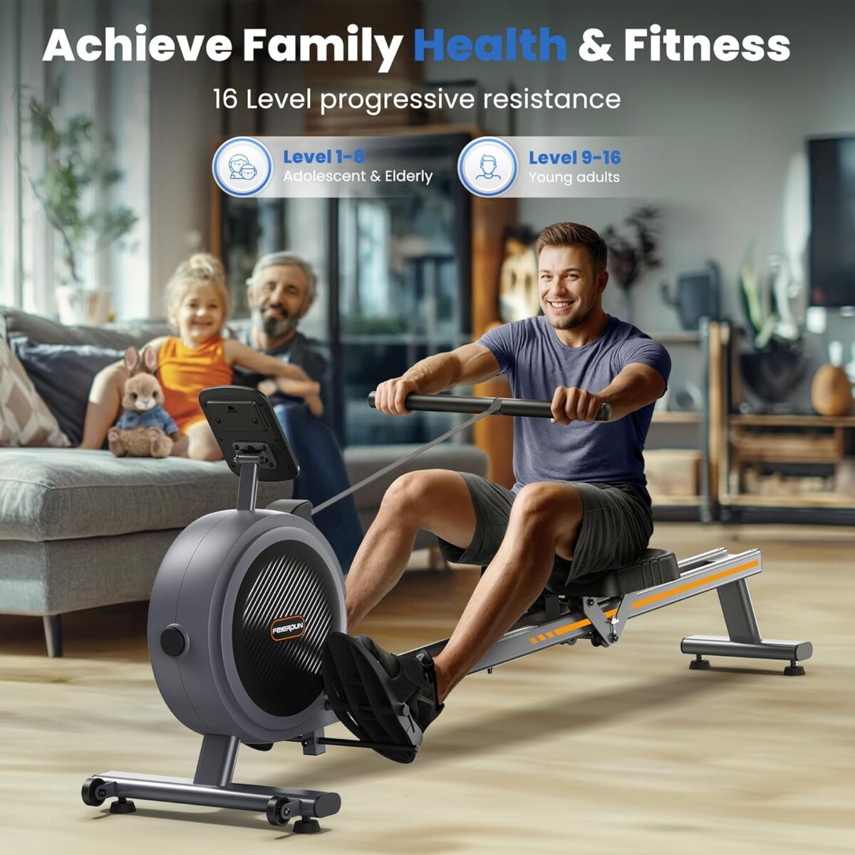 FEIERDUN Rower Machine, Compact Rowing Machines for Home with 350LBS Loading Capacity, Magetic Rower Machine for Home with APP, Row Machine with Dual Slide Rail - Image 4