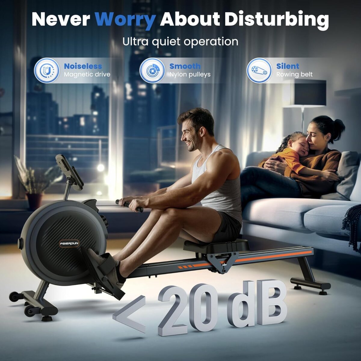 FEIERDUN Rower Machine, Compact Rowing Machines for Home with 350LBS Loading Capacity, Magetic Rower Machine for Home with APP, Row Machine with Dual Slide Rail - Image 5