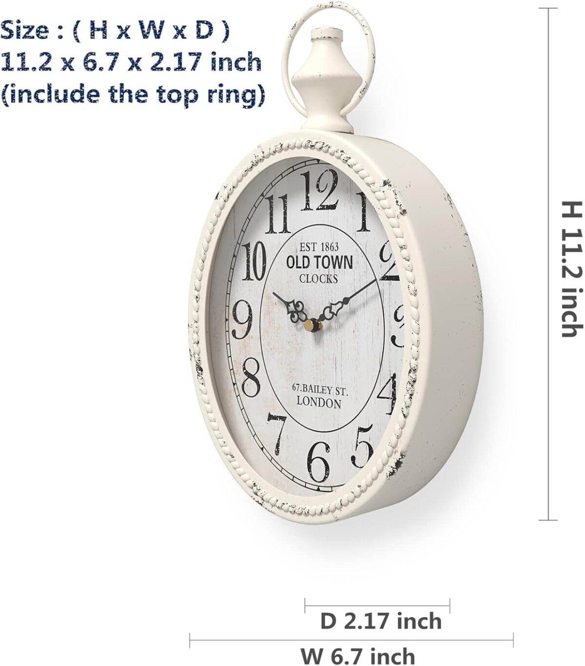 Menterry Small Retro Oval Wall Clock, Antique Old Design, White Vintage Style, Battery Operated Silent Decor Wall Clocks for Kitchen,Bedroom,Farmhouse,Bathroom (11.2" H x 6.7" W) - Image 3