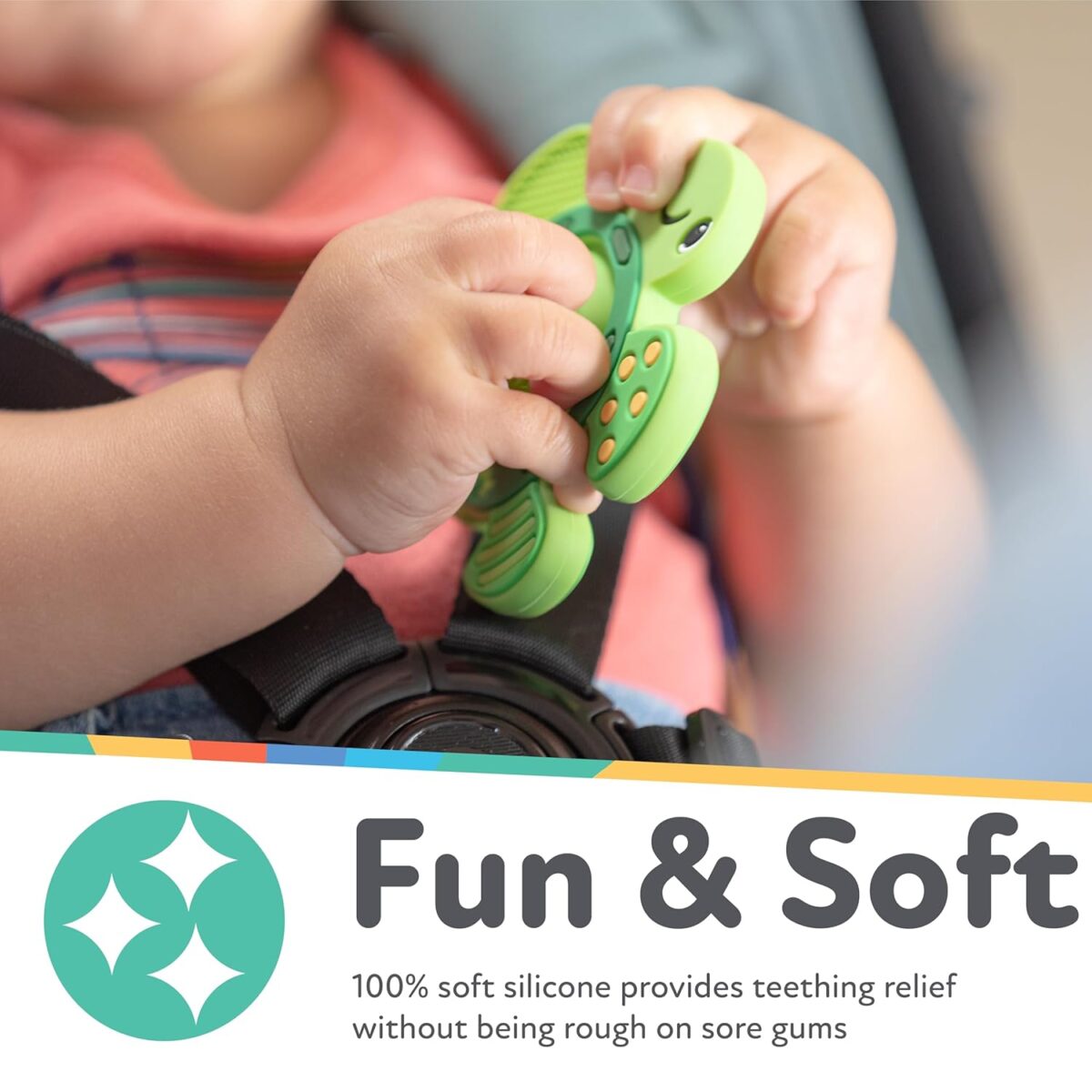 Nuby Teethe N' Pop Sensory Play Teether - Baby Teething Toy - 3+ Months - Turtle - Image 5