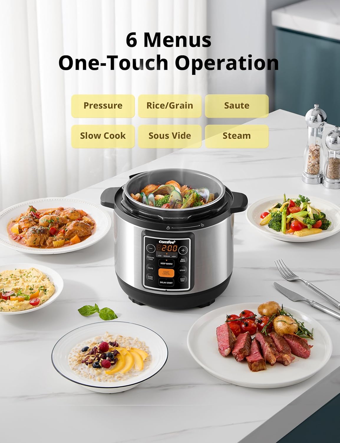 1760559035_COMFEE-7-in-1-Small-Electric-Pressure-Cooker-Slow-Cooker-Steamer-Saute-Sous-Vide-Warmer-Multi-Cooker-with-Natural-Ceramic-Coated-Non-Stick-Pot-3-Quarts.jpg COMFEE’ 7-in-1 Small Electric Pressure Cooker, Slow Cooker, Steamer, Sauté, Sous Vide, Warmer, Multi Cooker with Natural Ceramic Coated Non-Stick Pot, 3 Quarts - Image 3
