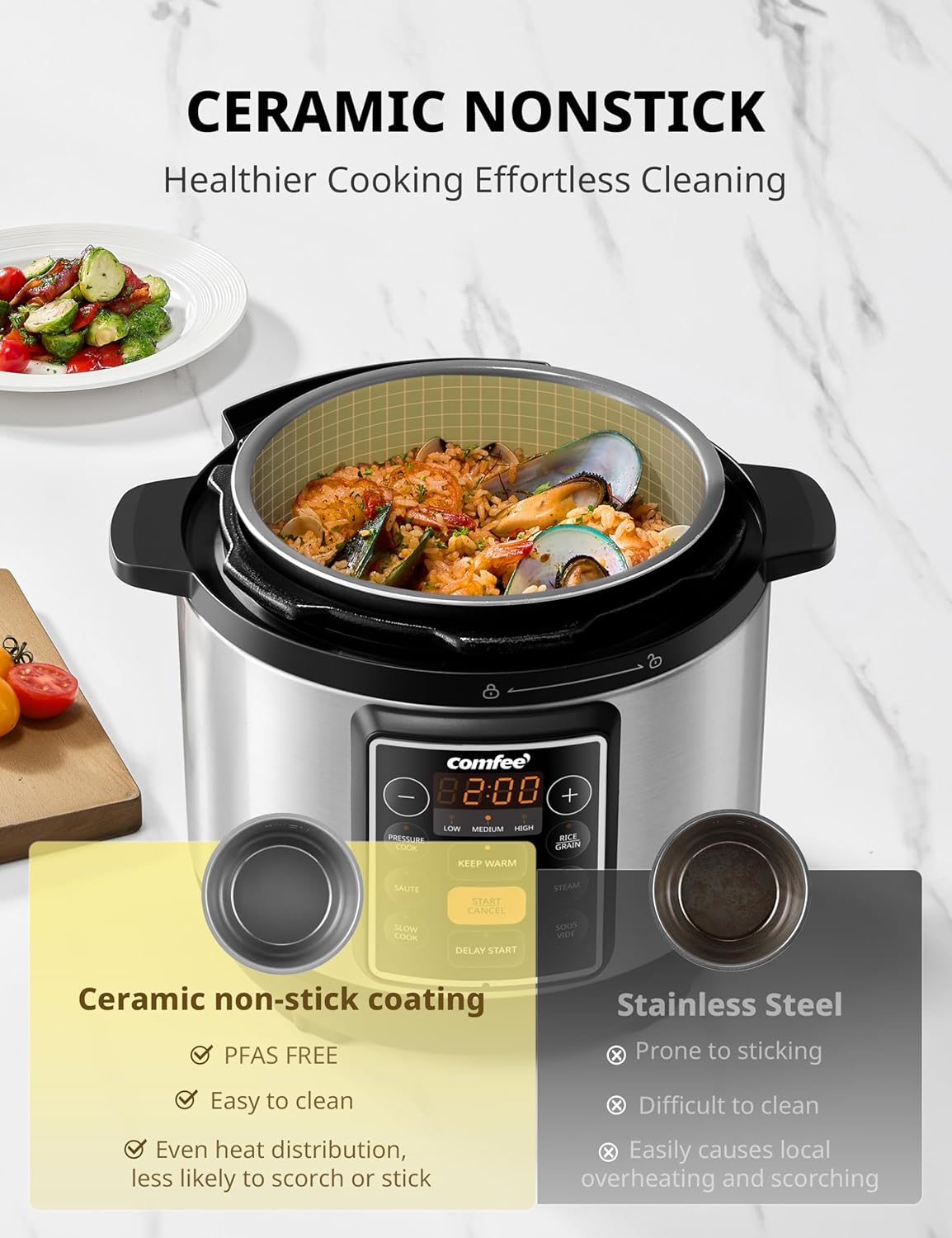 1760559038_COMFEE-7-in-1-Small-Electric-Pressure-Cooker-Slow-Cooker-Steamer-Saute-Sous-Vide-Warmer-Multi-Cooker-with-Natural-Ceramic-Coated-Non-Stick-Pot-3-Quarts.jpg COMFEE’ 7-in-1 Small Electric Pressure Cooker, Slow Cooker, Steamer, Sauté, Sous Vide, Warmer, Multi Cooker with Natural Ceramic Coated Non-Stick Pot, 3 Quarts - Image 5