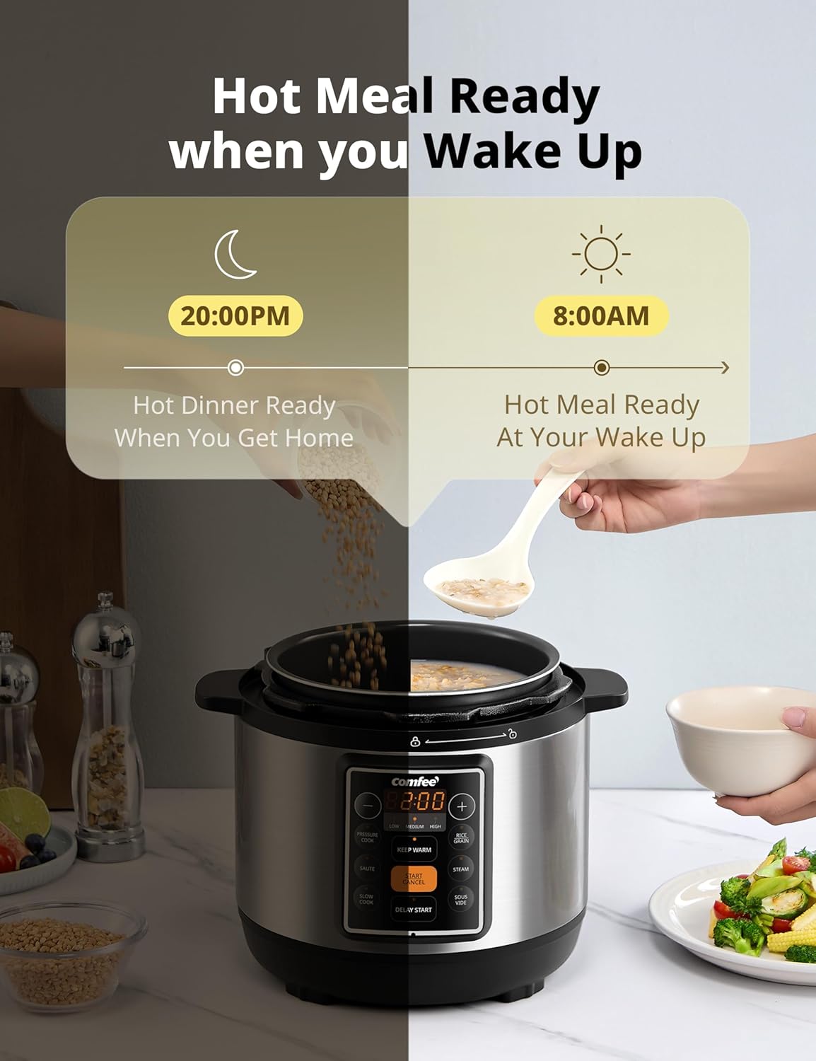1760559039_COMFEE-7-in-1-Small-Electric-Pressure-Cooker-Slow-Cooker-Steamer-Saute-Sous-Vide-Warmer-Multi-Cooker-with-Natural-Ceramic-Coated-Non-Stick-Pot-3-Quarts.jpg COMFEE’ 7-in-1 Small Electric Pressure Cooker, Slow Cooker, Steamer, Sauté, Sous Vide, Warmer, Multi Cooker with Natural Ceramic Coated Non-Stick Pot, 3 Quarts - Image 6