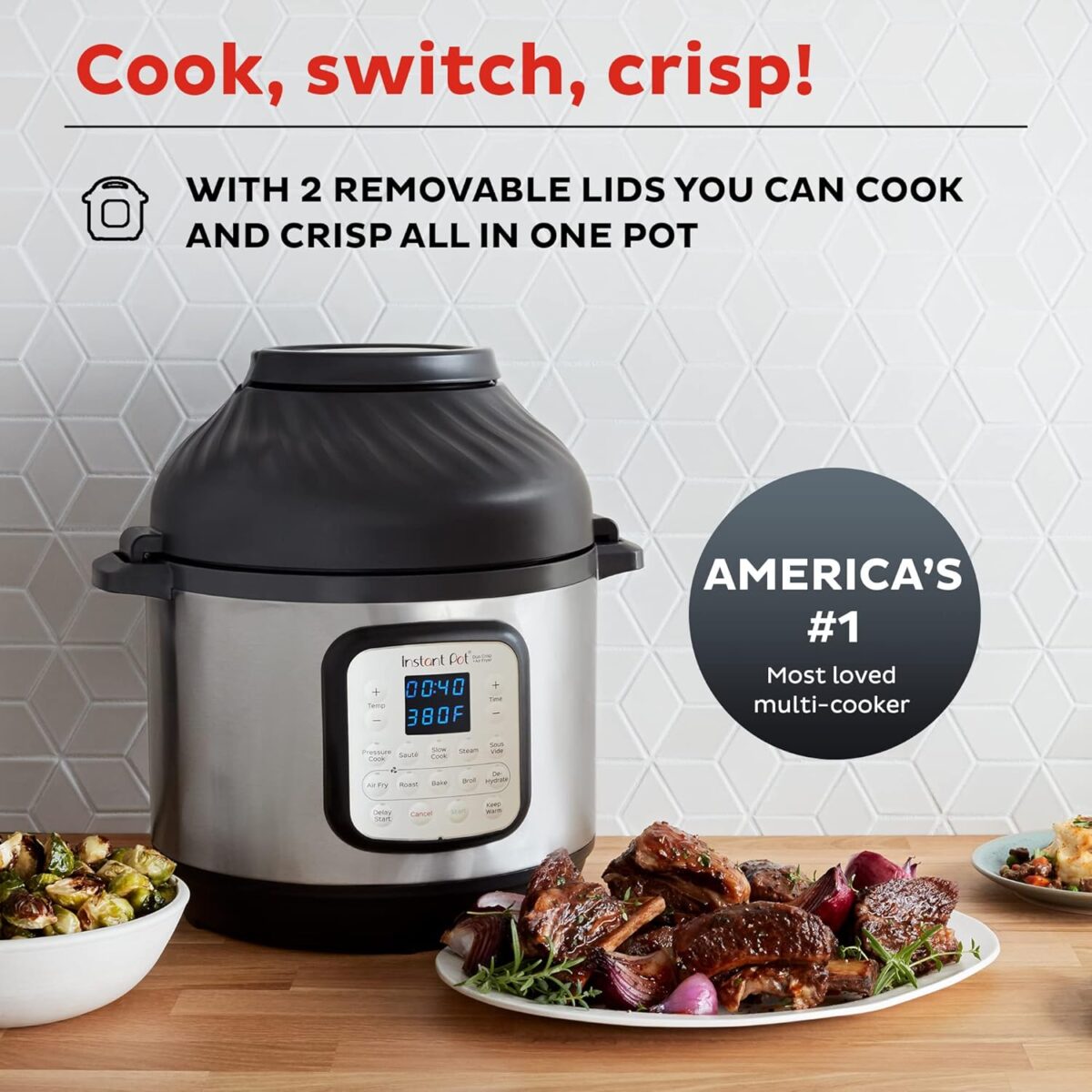 Instant Pot Duo Crisp Pressure Cooker 11 in 1, 8 Qt with Air Fryer, Roast, Bake, Dehydrate and more & Genuine Instant Pot Tempered Glass lid, Clear 10 Inch (26 cm) 8 Quart - Image 4