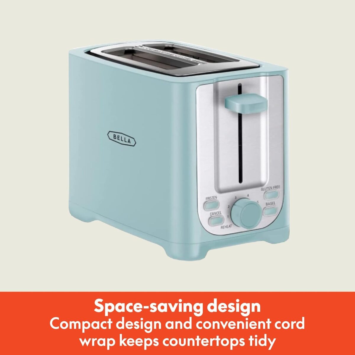 BELLA 2 Slice Toaster with Auto Shut Off - Extra Wide Slots & Removable Crumb Tray and Cancel, Defrost & Reheat Function - Toast Bread, Bagel & Waffle, Aqua - Image 3