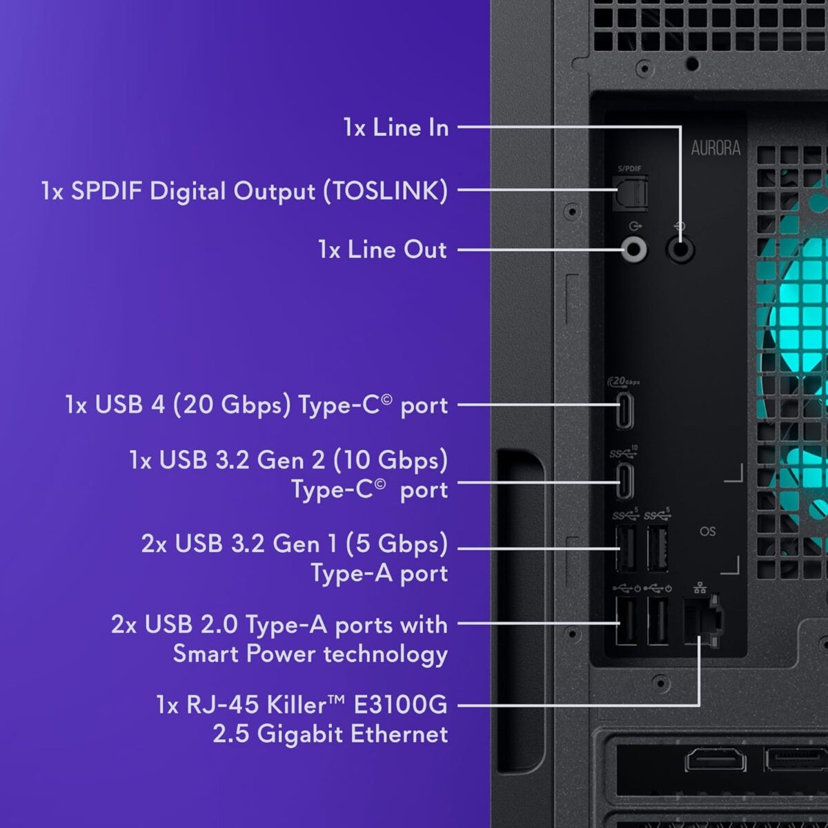 Alienware Aurora Gaming Desktop ACT1250 - Intel Core Ultra 7 265F, 32GB DDR5 RAM, 1TB SSD, NVIDIA GeForce RTX 5070, 1000W Platinum Rated PSU, Windows 11 Home, Clear Panel - Black - Image 14