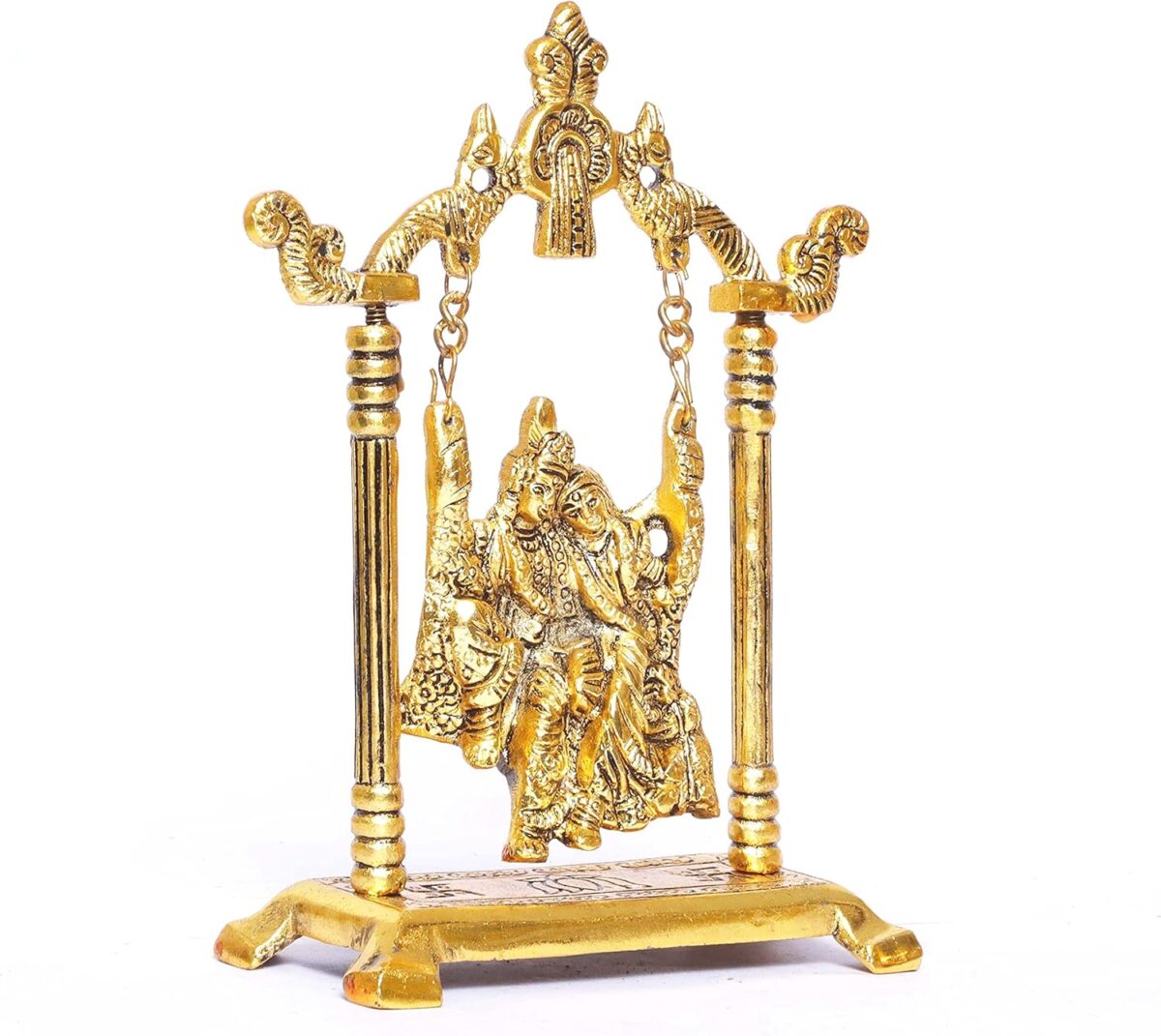 Radha Krishna on Swing jhula Metal Statue Gold Plated Decor Your Home,Office & Radha Krishna Murti,Showpiece Figurines,Religious Idol Gift Article... - Image 7