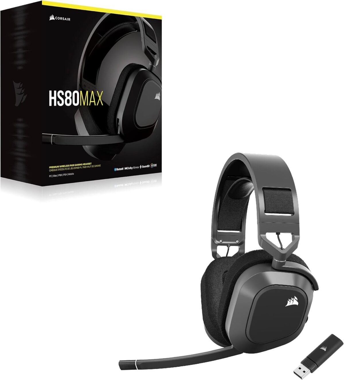 Corsair HS80 MAX Wireless Multiplatform Gaming Headset with Bluetooth – Dolby Atmos – Broadcast Quality Microphone – iCUE Compatible – PC, Mac, PS5, PS4, Mobile – Steel Gray - Image 10