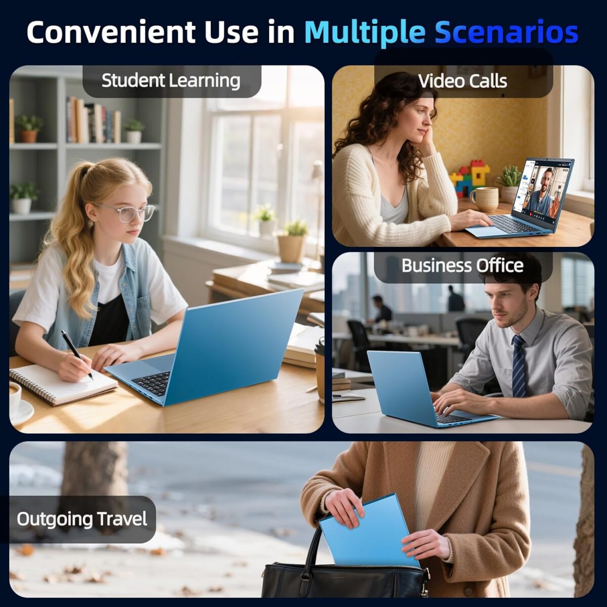 SGIN 15.6 Inch Laptop Computer, Win 11 Laptops with 16GB RAM 1024GB SSD, Core i3-10100Y CPU(Up to 3.9GHz), Backlit Keyboard, 53.2WH Battery, WiFi 6, IPS FHD Display, 180° Viewing, HDMI, Type-C - Image 10
