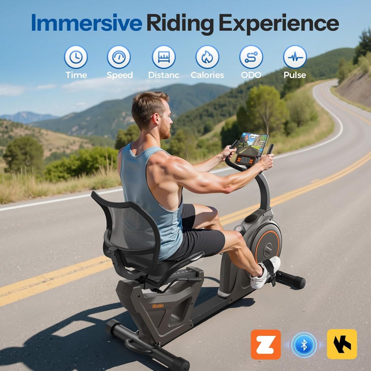 Niceday Recumbent Exercise Bike, Recumbent Bike for Home, Recumbent Stationary Bike 400LBS Weight Capacity, Magnetic Recumbent Bike with Smart APP, LCD Monitor, Heart Rate Handle - Image 9