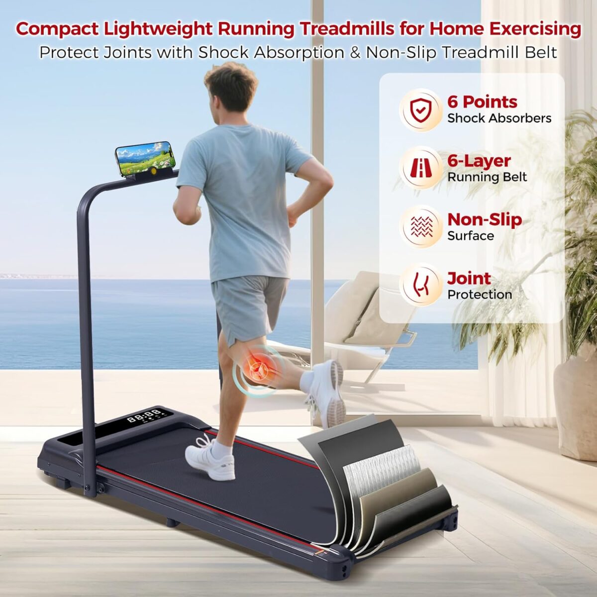 Compact Walking Pad with Handle Bar, Poratble Small Walking Pads Treadmills for Home Small with Handles, 3.0HP Electric Under The Desk Treadmills f with 0.6-6.2MPH and 320LBS - Image 8