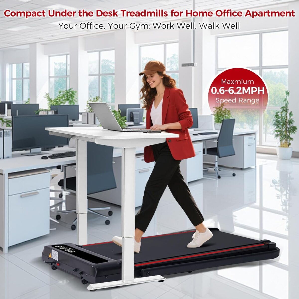 Compact Walking Pad with Handle Bar, Poratble Small Walking Pads Treadmills for Home Small with Handles, 3.0HP Electric Under The Desk Treadmills f with 0.6-6.2MPH and 320LBS - Image 9