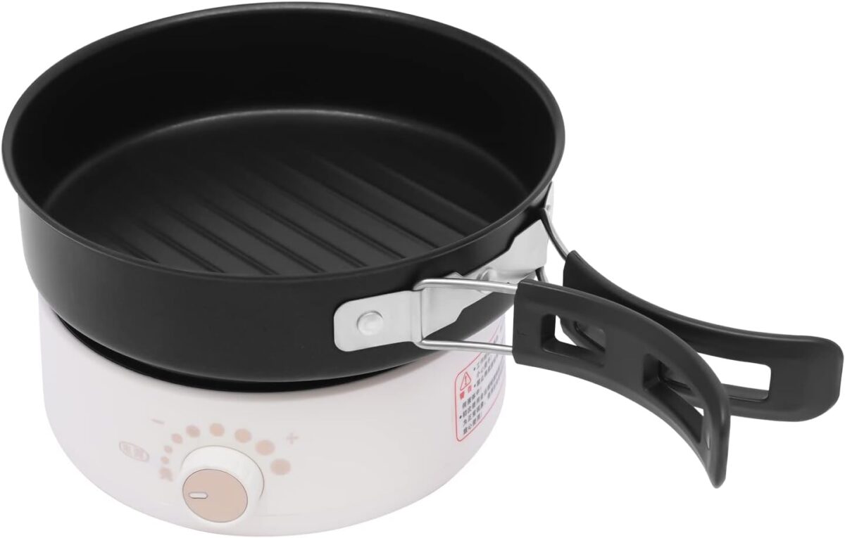500W Electric Hot Pot with Steamer, Non-stick Frying Pan with Foldable Handles, 110V Mini Hot Pot, Multi-Functional Ramen Noodle Cooker for Pasta, Oatmeal, Soup, Steak - Image 5