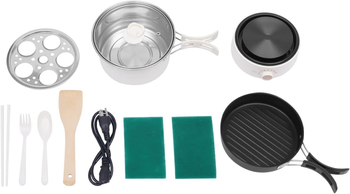 500W Electric Hot Pot with Steamer, Non-stick Frying Pan with Foldable Handles, 110V Mini Hot Pot, Multi-Functional Ramen Noodle Cooker for Pasta, Oatmeal, Soup, Steak - Image 6