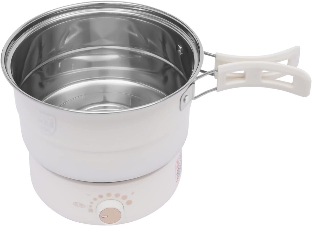 500W Electric Hot Pot with Steamer, Non-stick Frying Pan with Foldable Handles, 110V Mini Hot Pot, Multi-Functional Ramen Noodle Cooker for Pasta, Oatmeal, Soup, Steak - Image 9