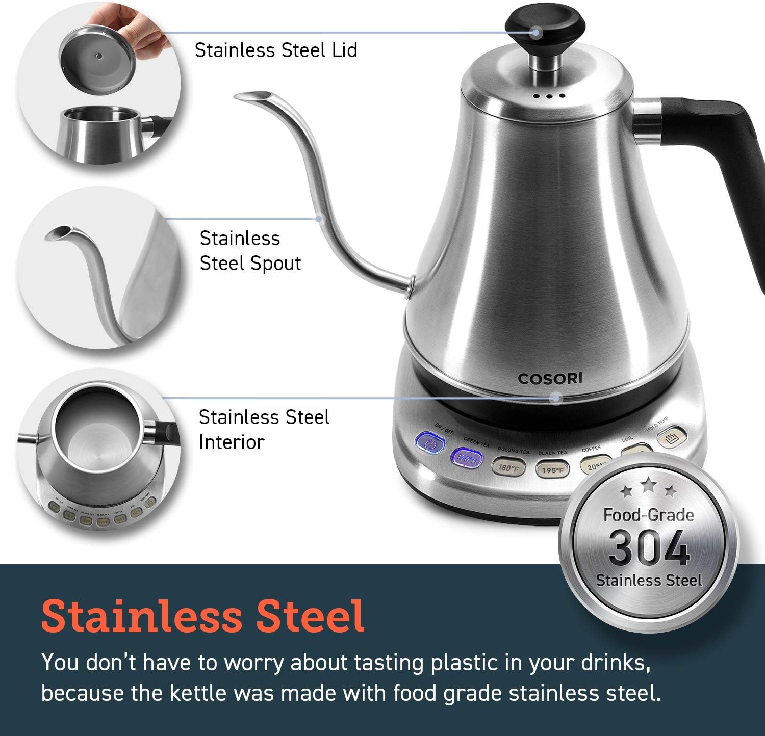 1760648723_COSORI-Gooseneck-Electric-Kettle-with-5-Variable-Presets-Pour-Over-Coffee-maker-100-Stainless-Steel-Inner-Lid-Bottom-1200-Watt-Quick-Heating-0.8L-Silver.jpg COSORI Gooseneck Electric Kettle with 5 Variable Presets, Pour Over & Coffee maker, 100% Stainless Steel Inner Lid & Bottom, 1200 Watt Quick Heating, 0.8L, Silver - Image 5