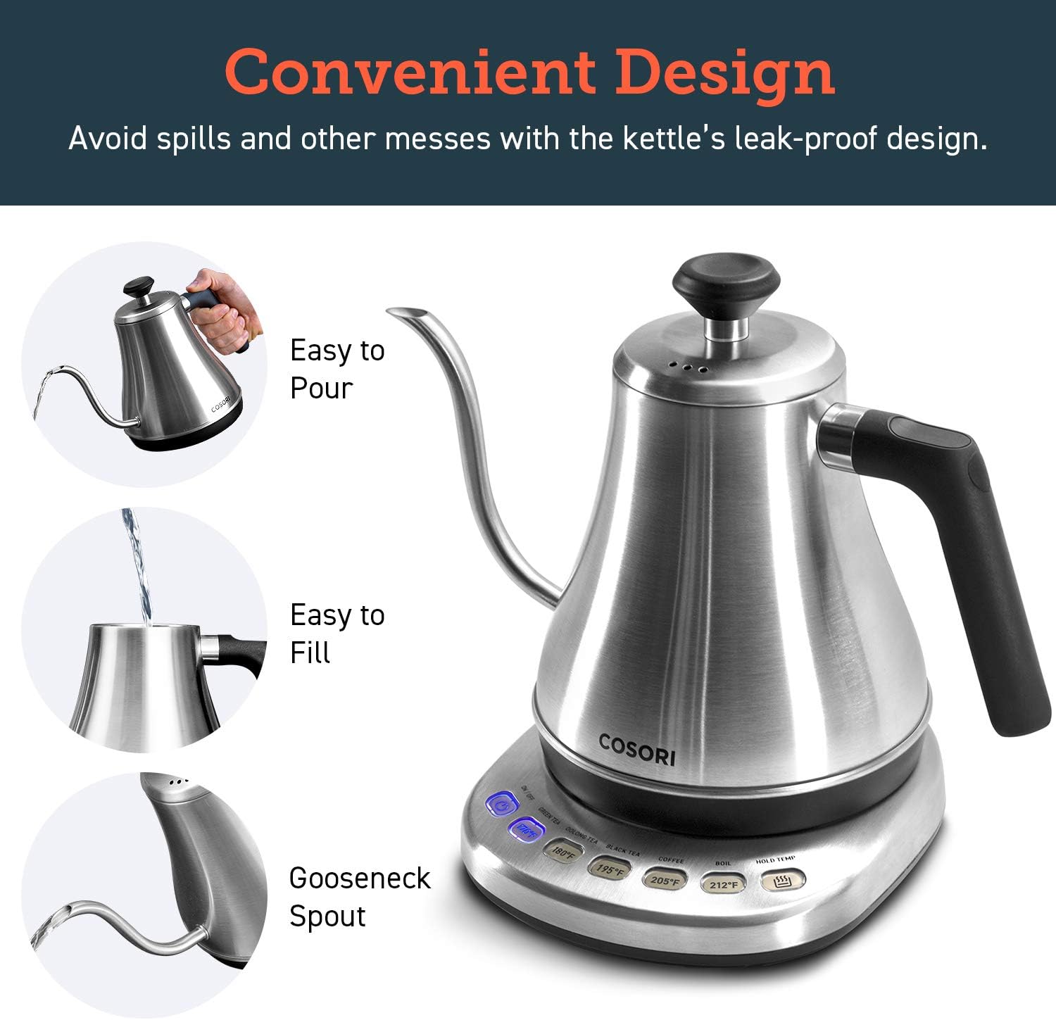 1760648727_COSORI-Gooseneck-Electric-Kettle-with-5-Variable-Presets-Pour-Over-Coffee-maker-100-Stainless-Steel-Inner-Lid-Bottom-1200-Watt-Quick-Heating-0.8L-Silver.jpg COSORI Gooseneck Electric Kettle with 5 Variable Presets, Pour Over & Coffee maker, 100% Stainless Steel Inner Lid & Bottom, 1200 Watt Quick Heating, 0.8L, Silver - Image 7