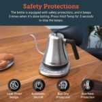 COSORI Gooseneck Electric Kettle with 5 Variable Presets, Pour Over & Coffee maker, 100% Stainless Steel Inner Lid & Bottom, 1200 Watt Quick Heating, 0.8L, Silver - Image 8