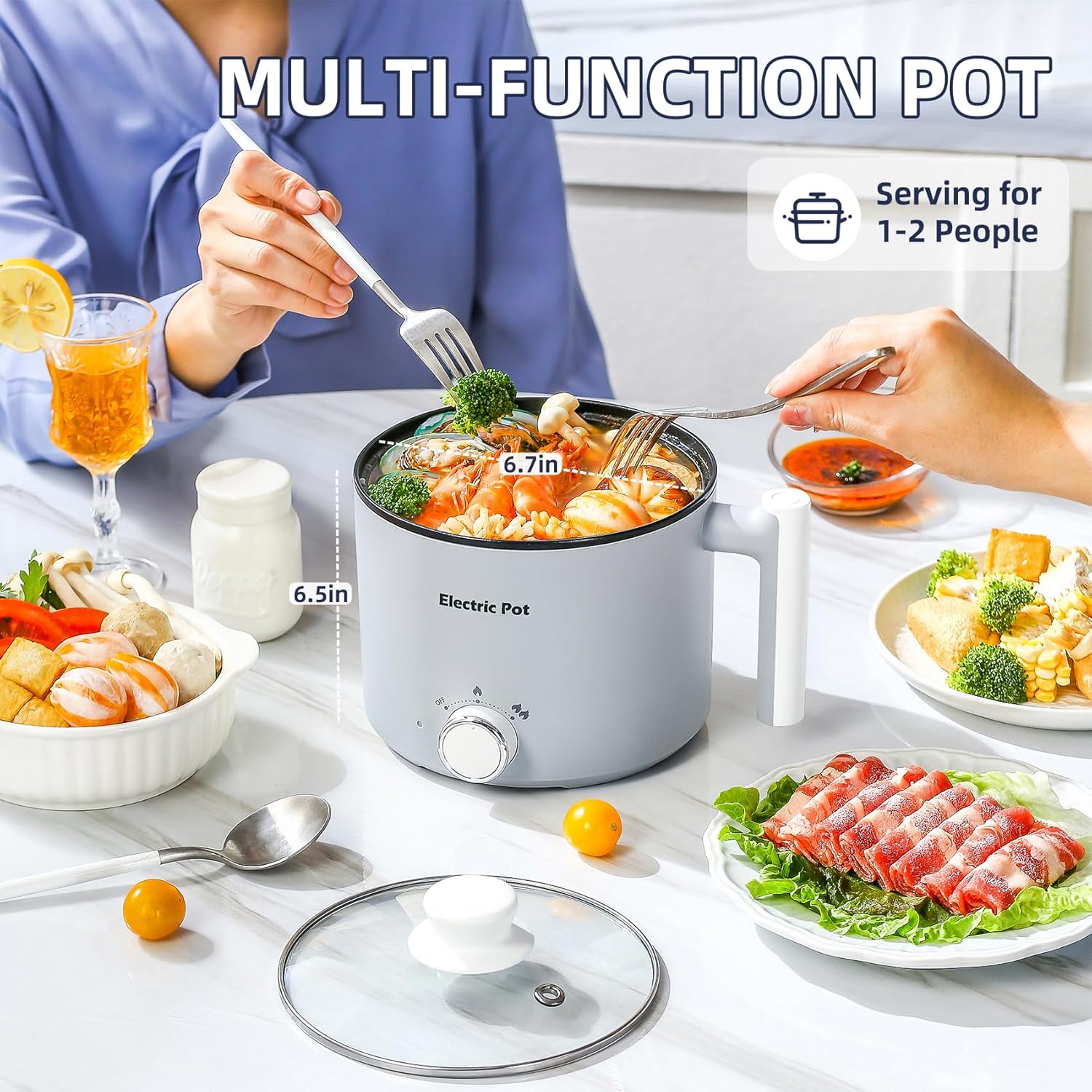 1760648787_Electric-Hot-Pot1.5-L-Ramen-Cooker-Dual-Power-Mini-Portable-Multi-Functional-Lazy-Pot-for-Pasta-Noodles-Egg-Soup-Non-Stick-Noodle-Cooker-with-Boil-Dry-Protection-for-Dorm-Office-Grey.jpg Electric Hot Pot:1.5 L Ramen Cooker, Dual Power Mini Portable Multi-Functional Lazy Pot for Pasta, Noodles, Egg, Soup, Non-Stick Noodle Cooker with Boil Dry Protection for Dorm, Office (Grey) - Image 3