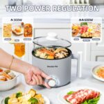 Electric Hot Pot:1.5 L Ramen Cooker, Dual Power Mini Portable Multi-Functional Lazy Pot for Pasta, Noodles, Egg, Soup, Non-Stick Noodle Cooker with Boil Dry Protection for Dorm, Office (Grey) - Image 4