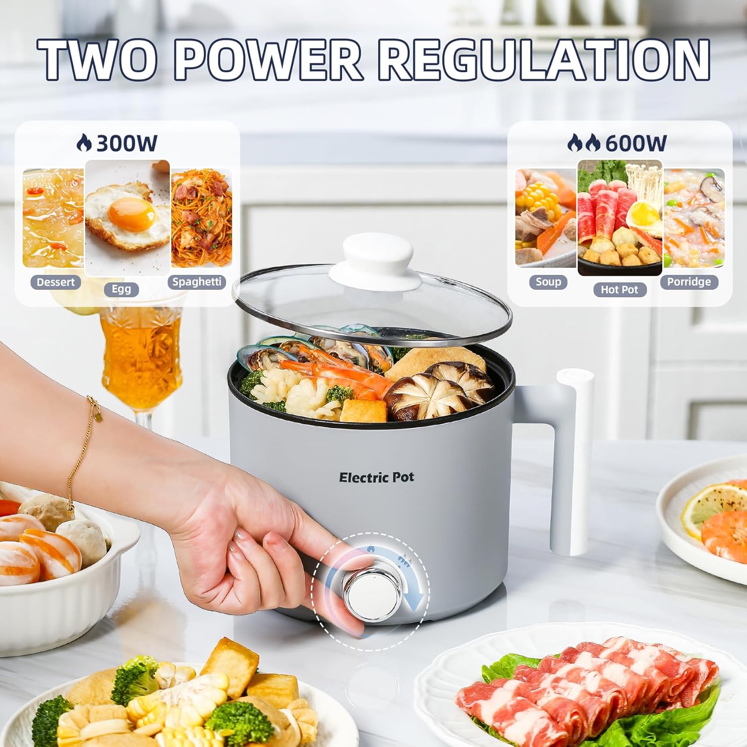 1760648789_Electric-Hot-Pot1.5-L-Ramen-Cooker-Dual-Power-Mini-Portable-Multi-Functional-Lazy-Pot-for-Pasta-Noodles-Egg-Soup-Non-Stick-Noodle-Cooker-with-Boil-Dry-Protection-for-Dorm-Office-Grey.jpg Electric Hot Pot:1.5 L Ramen Cooker, Dual Power Mini Portable Multi-Functional Lazy Pot for Pasta, Noodles, Egg, Soup, Non-Stick Noodle Cooker with Boil Dry Protection for Dorm, Office (Grey) - Image 4