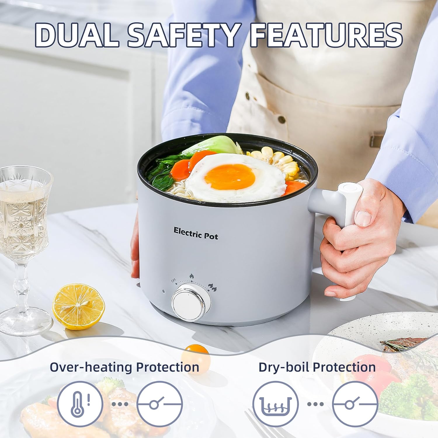1760648795_Electric-Hot-Pot1.5-L-Ramen-Cooker-Dual-Power-Mini-Portable-Multi-Functional-Lazy-Pot-for-Pasta-Noodles-Egg-Soup-Non-Stick-Noodle-Cooker-with-Boil-Dry-Protection-for-Dorm-Office-Grey.jpg Electric Hot Pot:1.5 L Ramen Cooker, Dual Power Mini Portable Multi-Functional Lazy Pot for Pasta, Noodles, Egg, Soup, Non-Stick Noodle Cooker with Boil Dry Protection for Dorm, Office (Grey) - Image 7