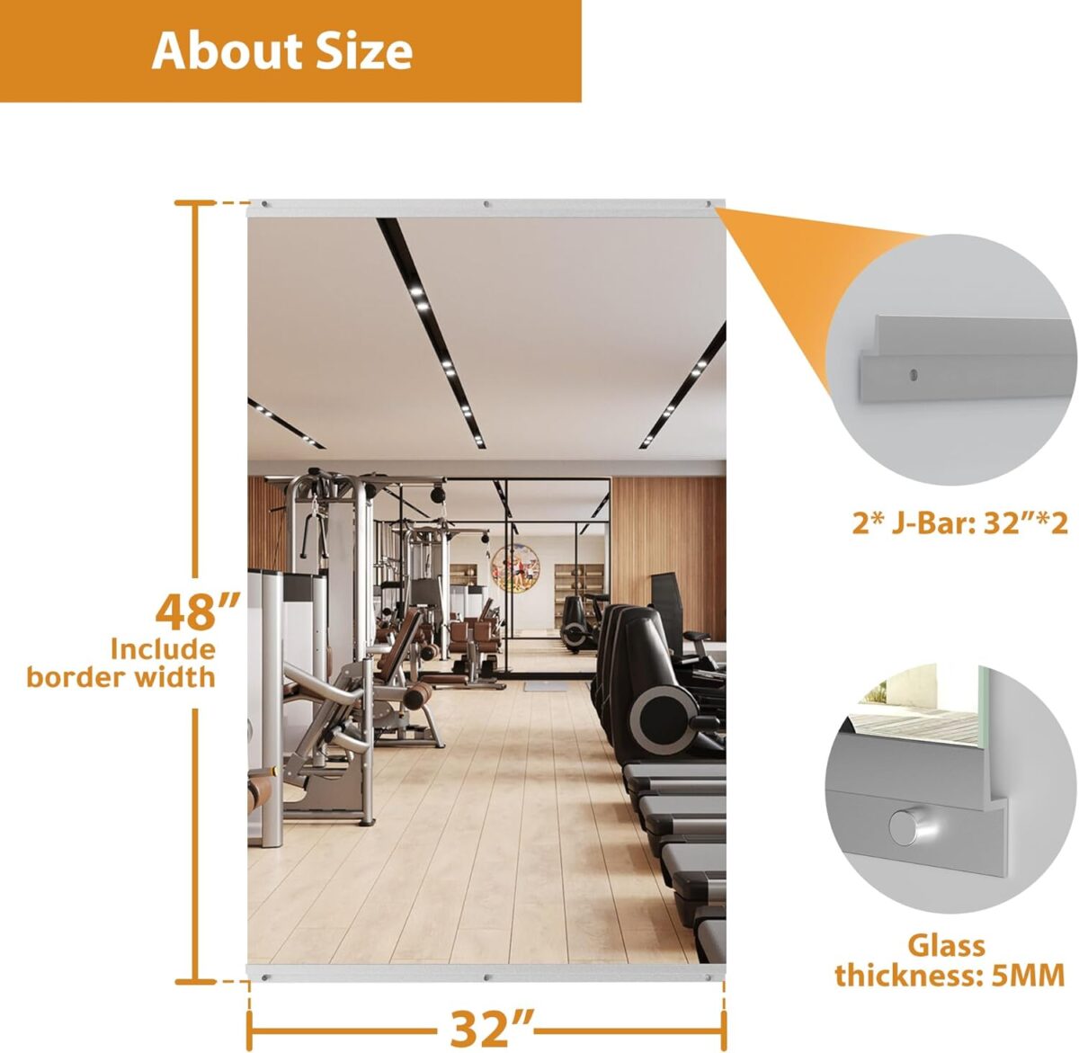 ROOMTEC Home Gym Mirror 48"x32" Frameless Wall Mounted Fitness Mirror, Large Tempered Glass Full Length for Yoga, Dance Studio, Workout Room - Image 6