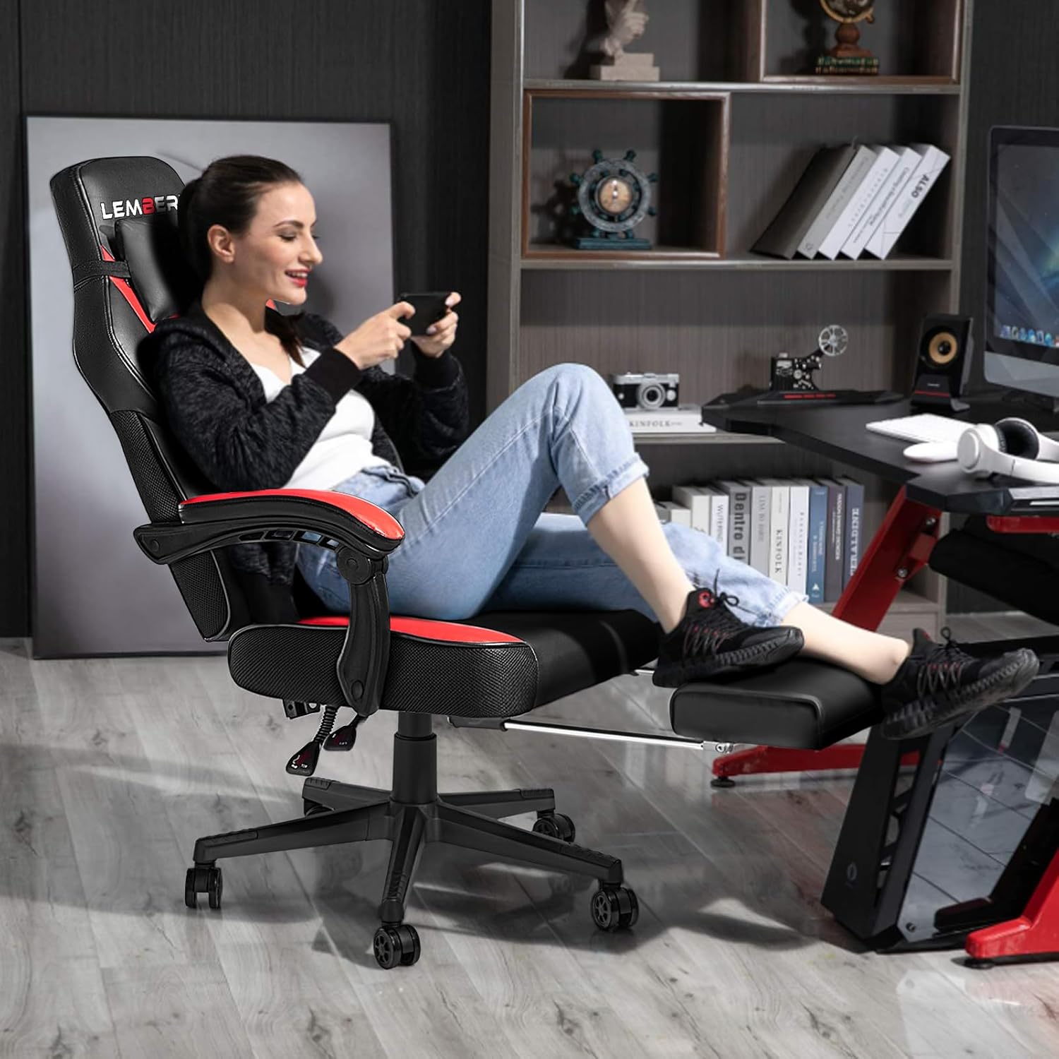 1760651383_LEMBERI-Video-Game-Chairs-with-footrest-Big-and-Tall-Gamer-Chair-for-Adults-400lb-Capacity-Racing-Style-Computer-Chair-with-Headrest-and-Lumbar-Support.jpg LEMBERI Video Game Chairs with footrest, Big and Tall Gamer Chair for Adults, 400lb Capacity, Racing Style Computer Chair with Headrest and Lumbar Support - Image 3